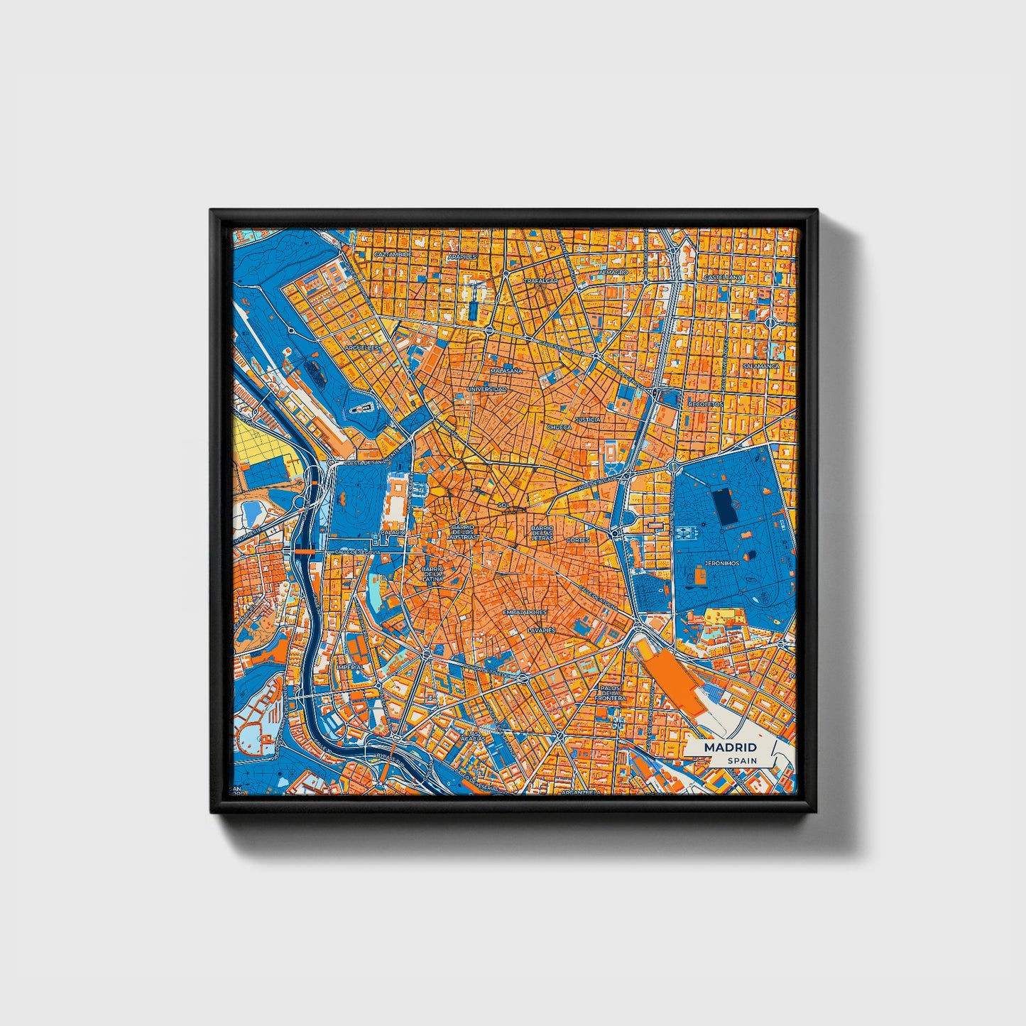 Madrid Spain Colorful City Map Canvas Print • Black Framed