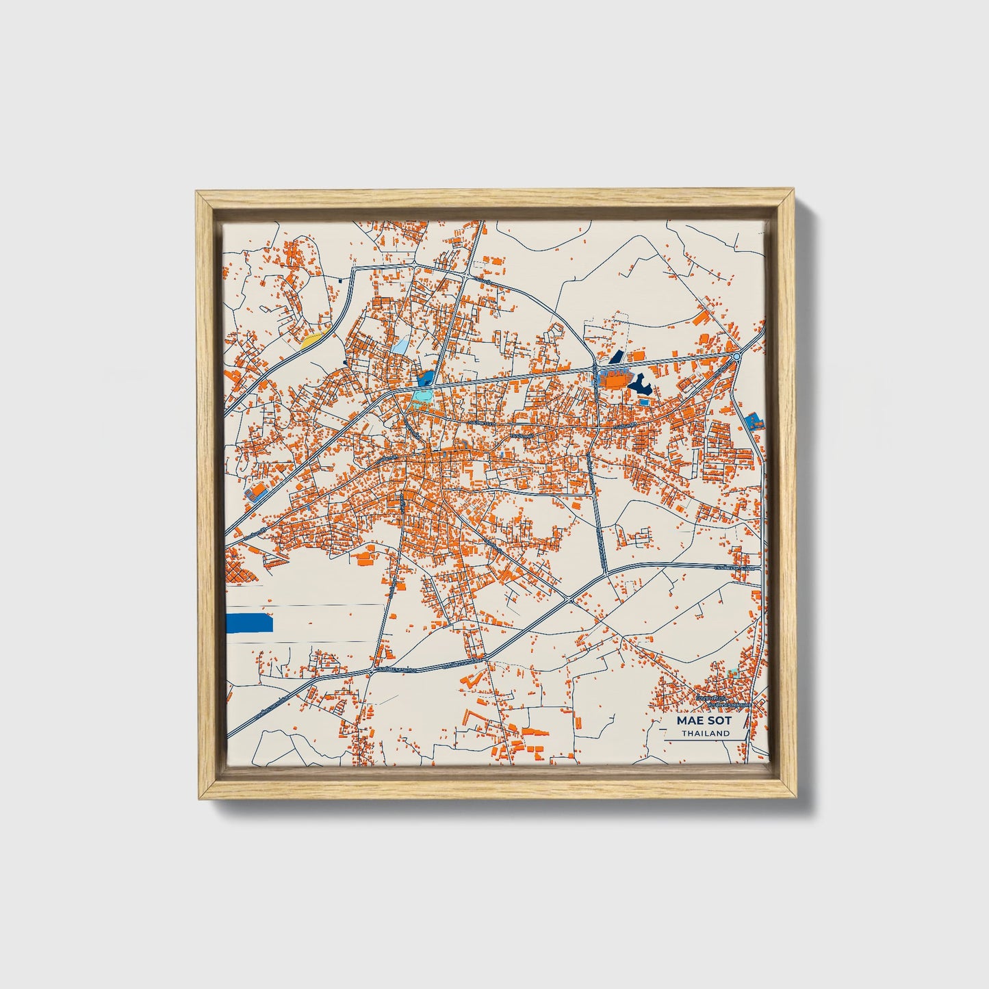 Mae Sot Thailand Colorful City Map Canvas Print • Natural Wooden Framed