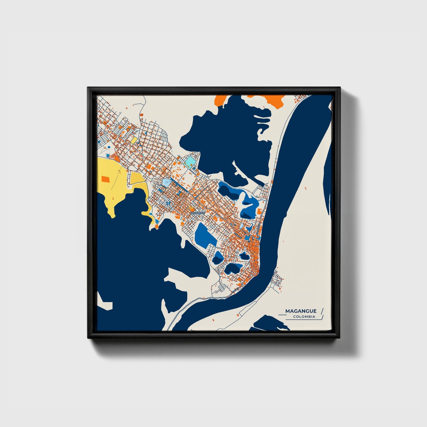 Magangue Colombia Colorful City Map Canvas Print • Black Framed