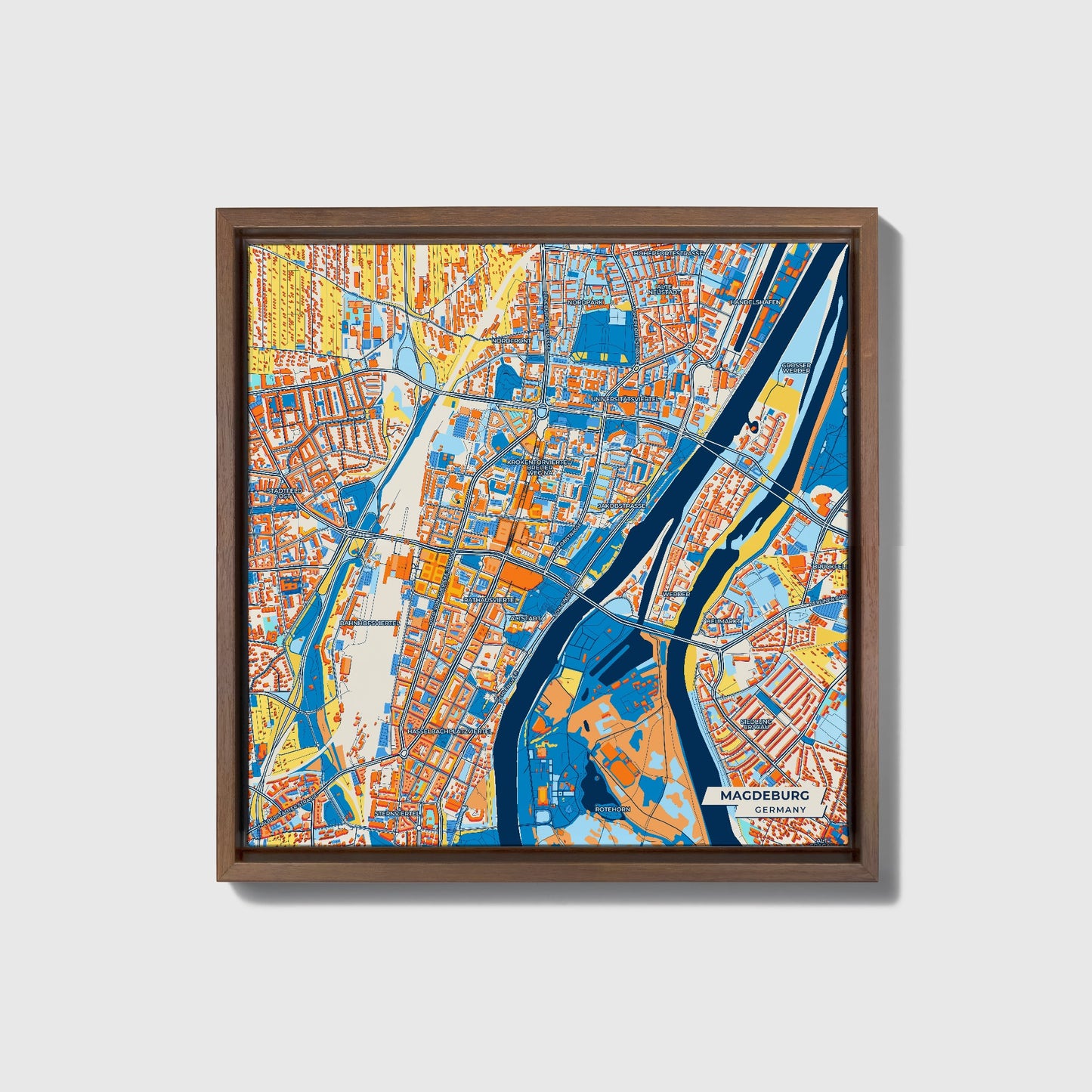 Magdeburg Germany Colorful City Map Canvas Print • Dark Wooden Framed
