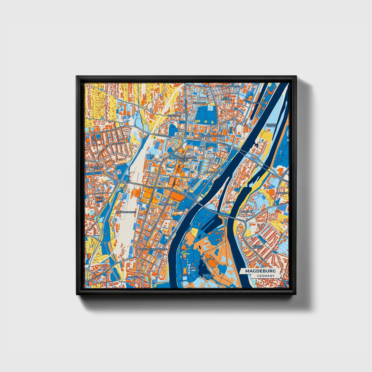 Magdeburg Germany Colorful City Map Canvas Print • Black Framed