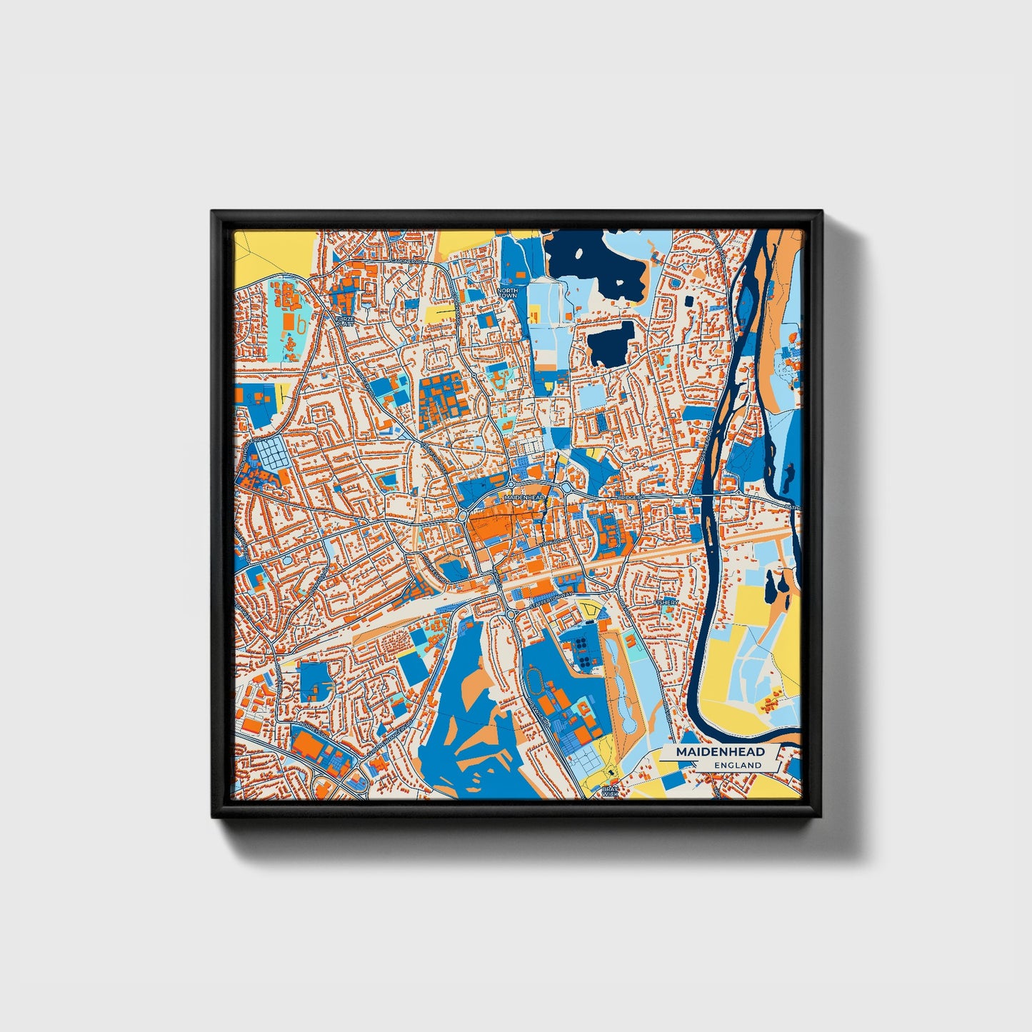 Maidenhead England Colorful City Map Canvas Print • Black Framed