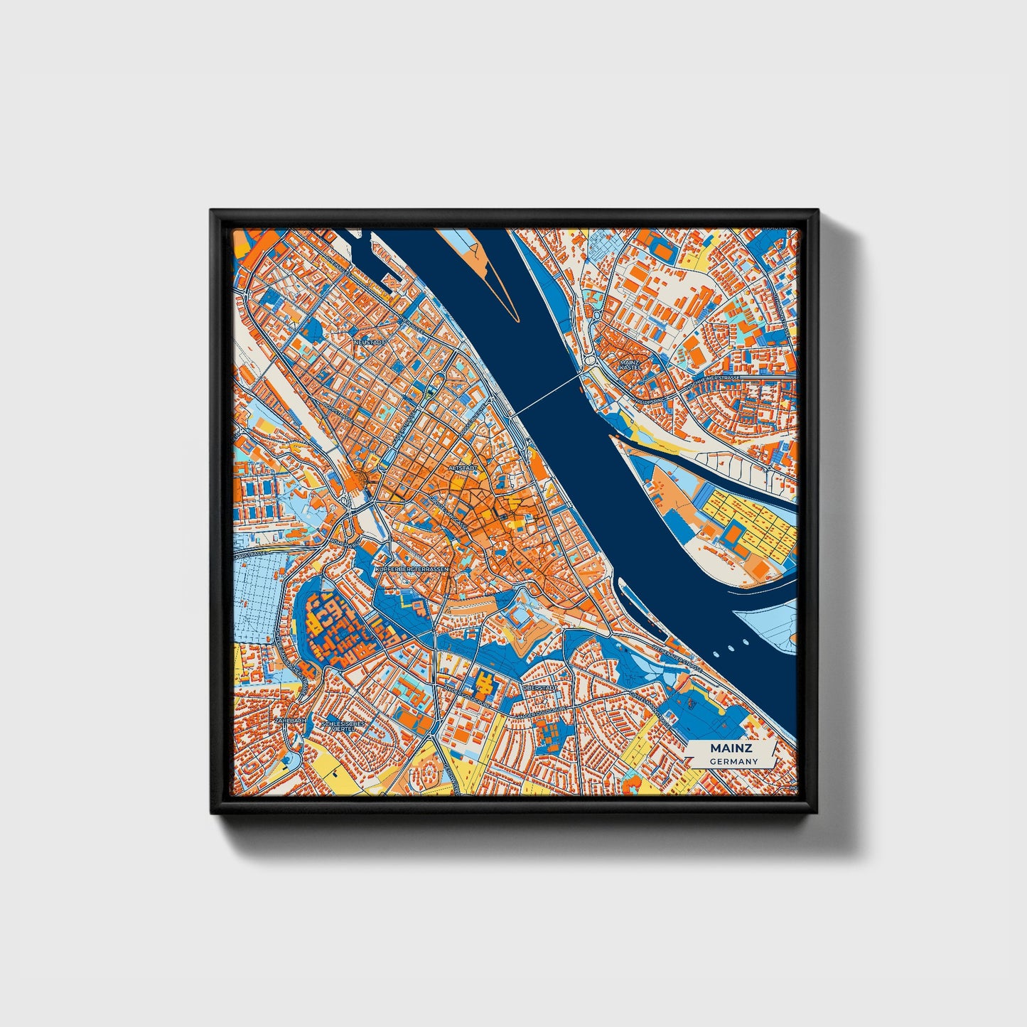 Mainz Germany Colorful City Map Canvas Print • Black Framed