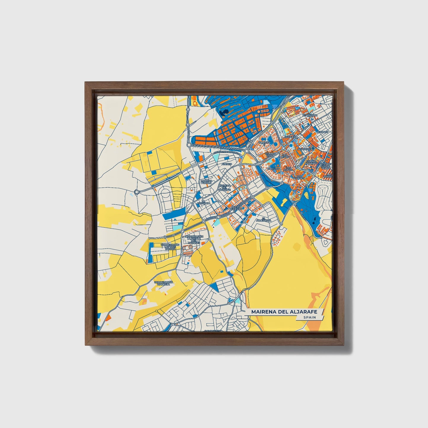 Mairena Del Aljarafe Spain Colorful City Map Canvas Print • Dark Wooden Framed