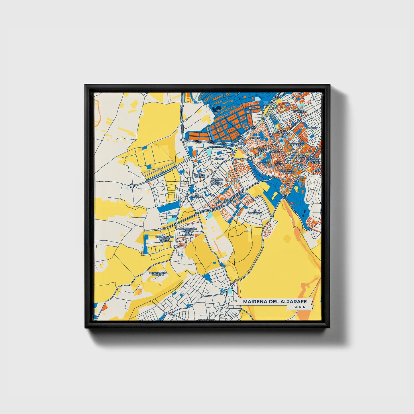 Mairena Del Aljarafe Spain Colorful City Map Canvas Print • Black Framed