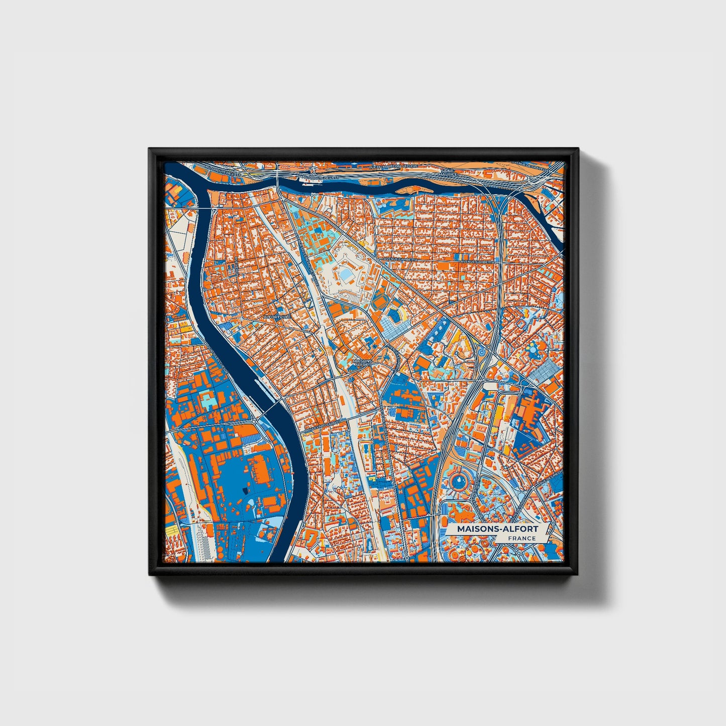 Maisons-Alfort France Colorful City Map Canvas Print • Black Framed