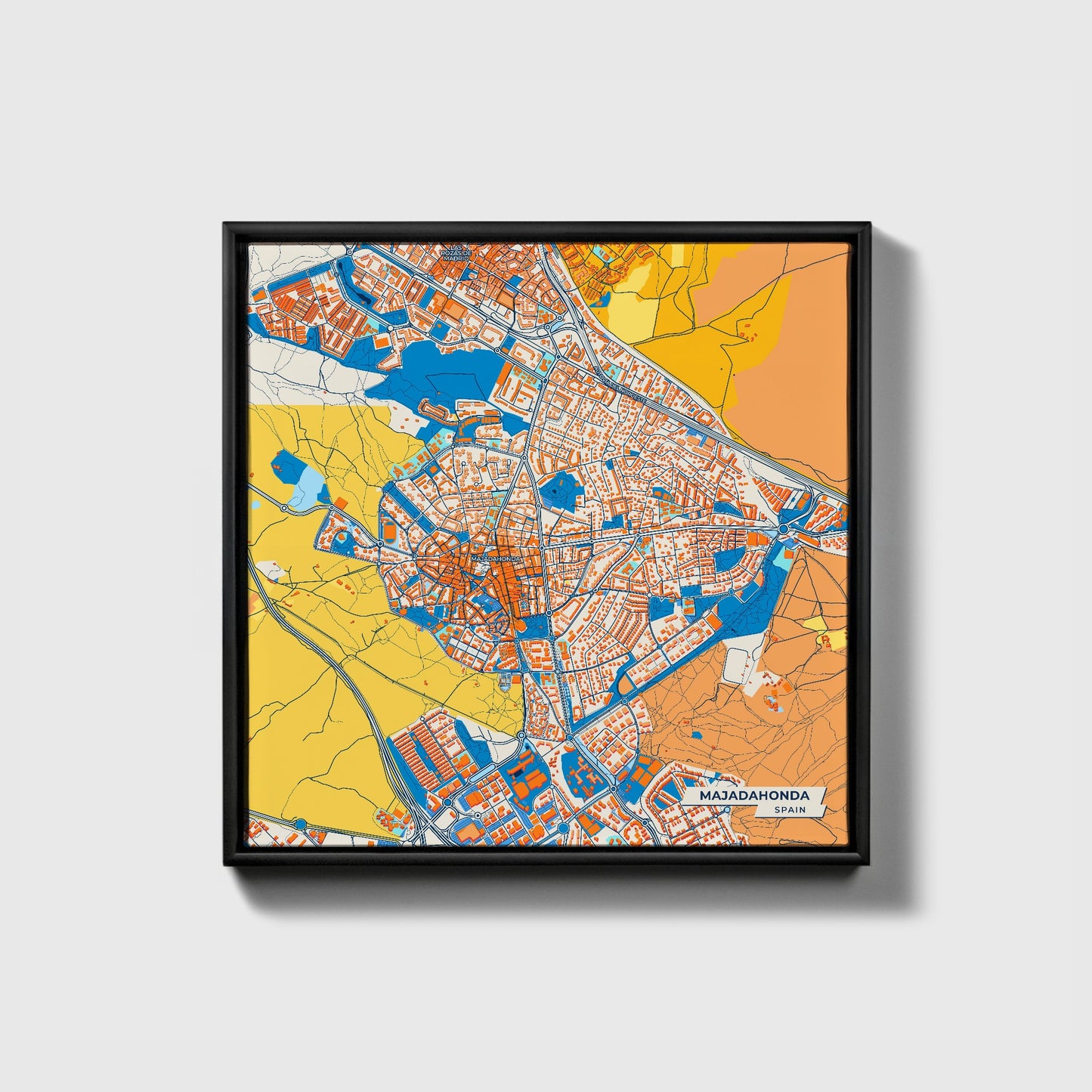 Majadahonda Spain Colorful City Map Canvas Print • Black Framed