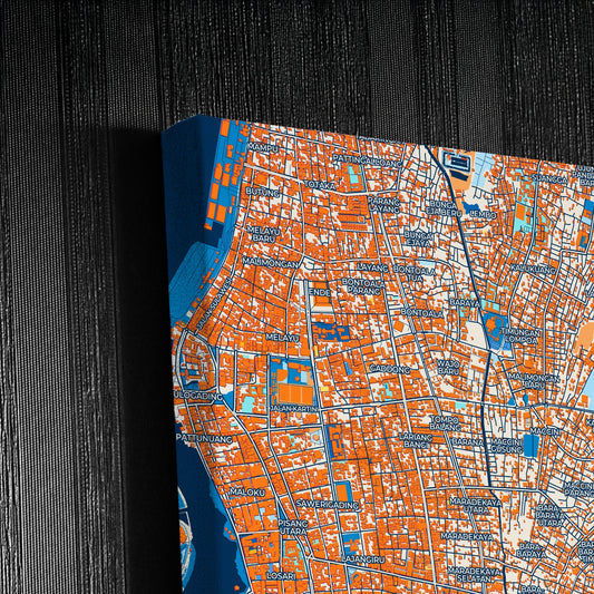 Makassar Indonesia Colorful City Map Canvas Print Detail
