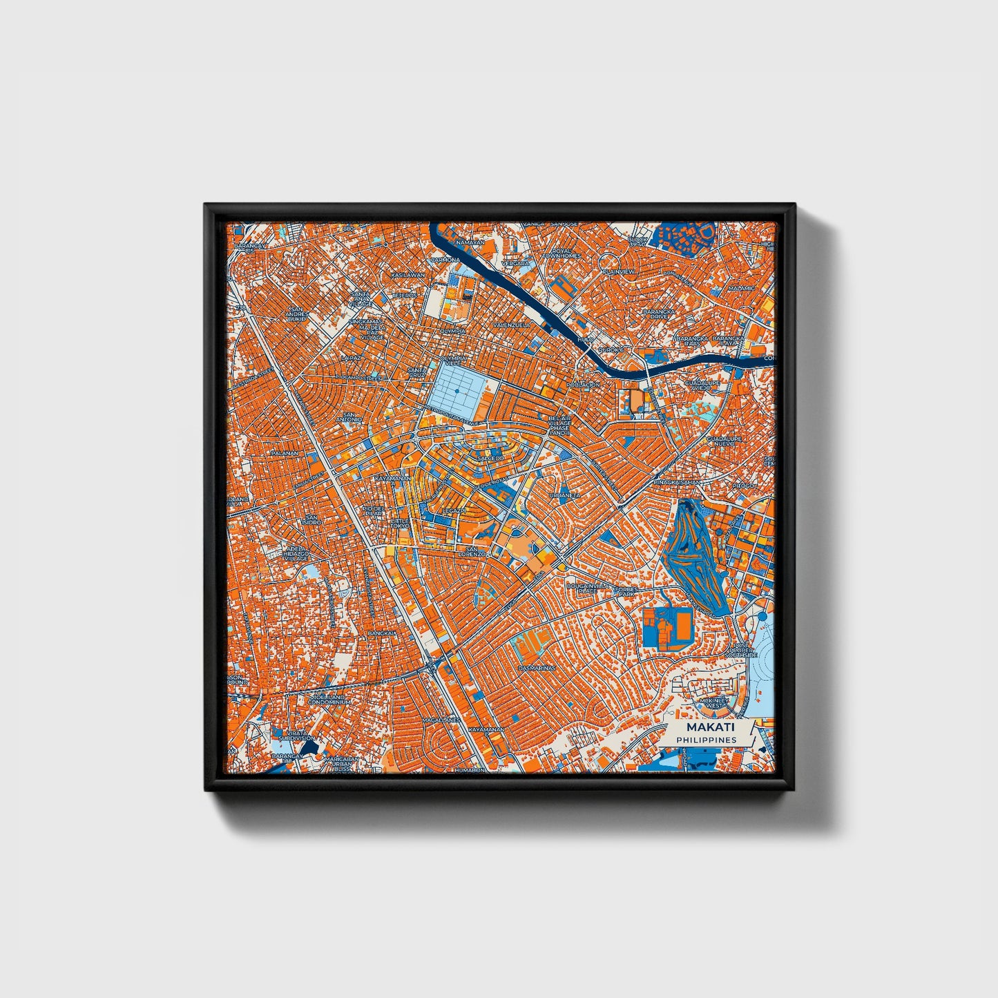 Makati Philippines Colorful City Map Canvas Print • Black Framed