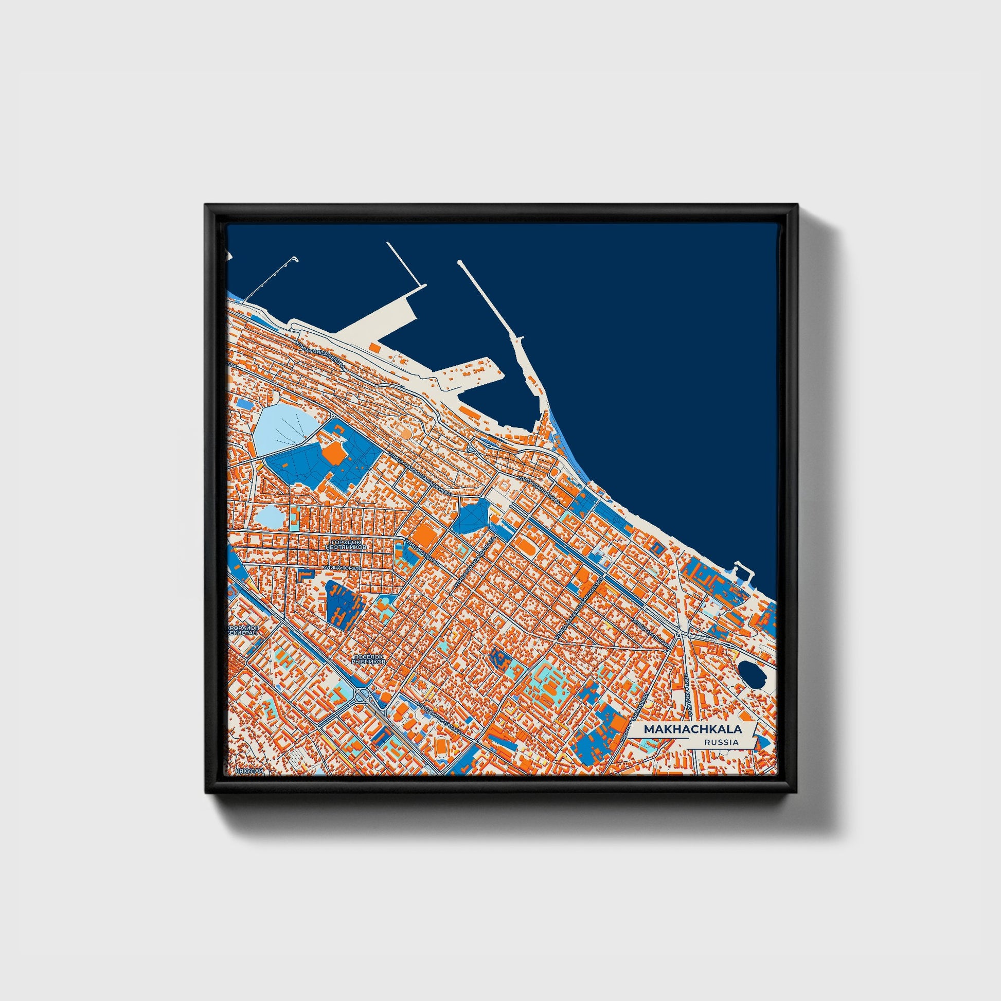 Махачкала Russia Colorful City Map Canvas Print • Black Framed