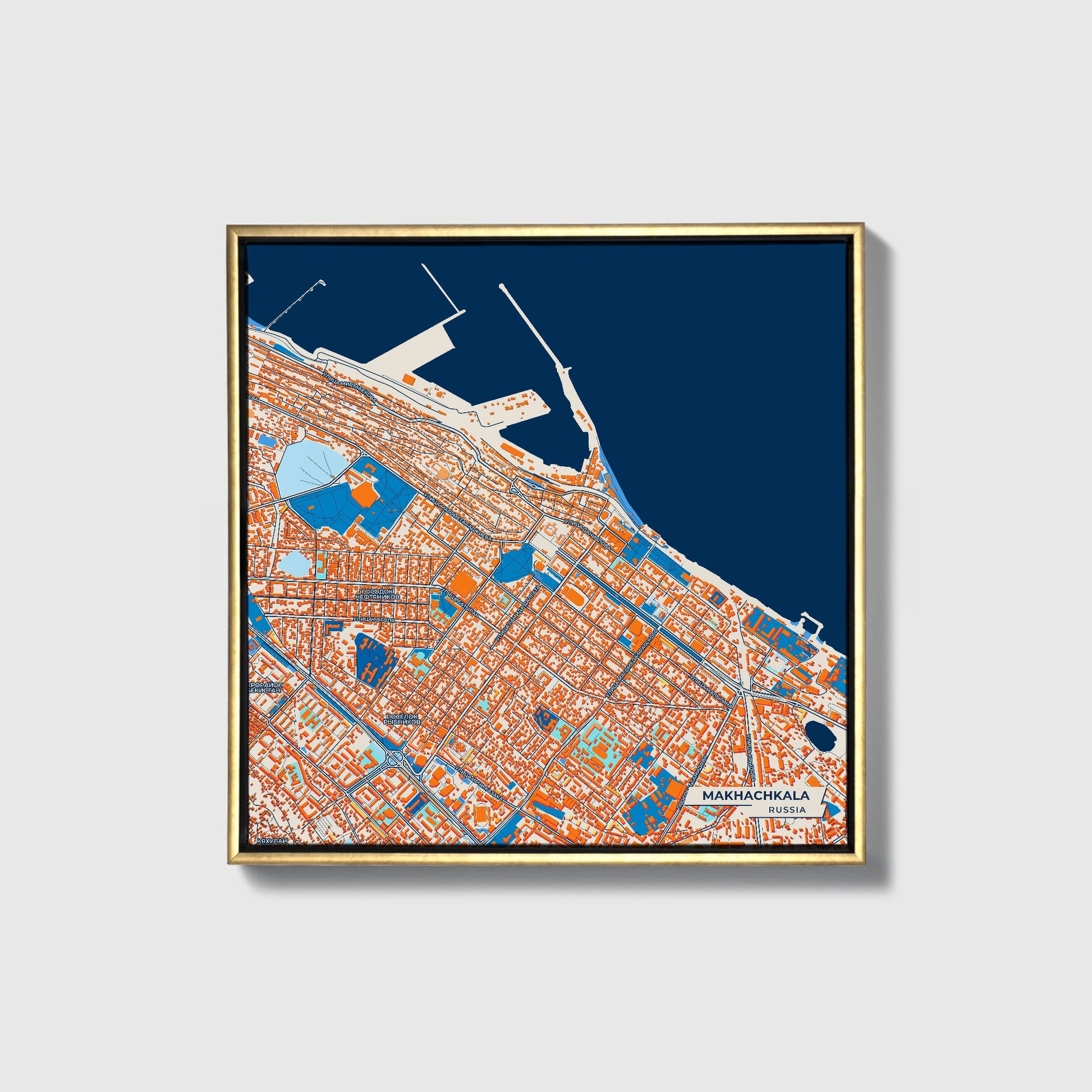 Махачкала Russia Colorful City Map Canvas Print • Gold Framed