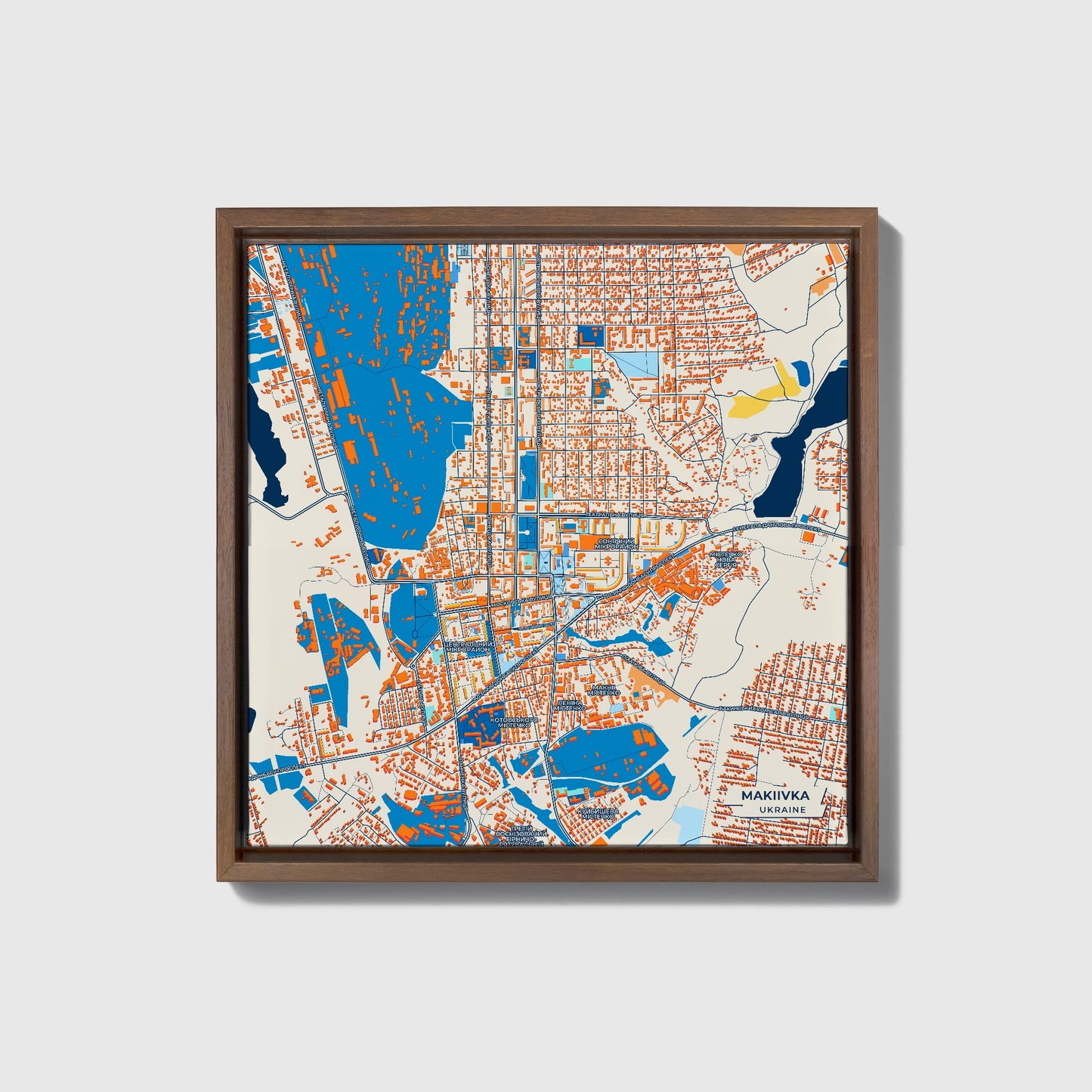 Макіївка Ukraine Colorful City Map Canvas Print • Dark Wooden Framed
