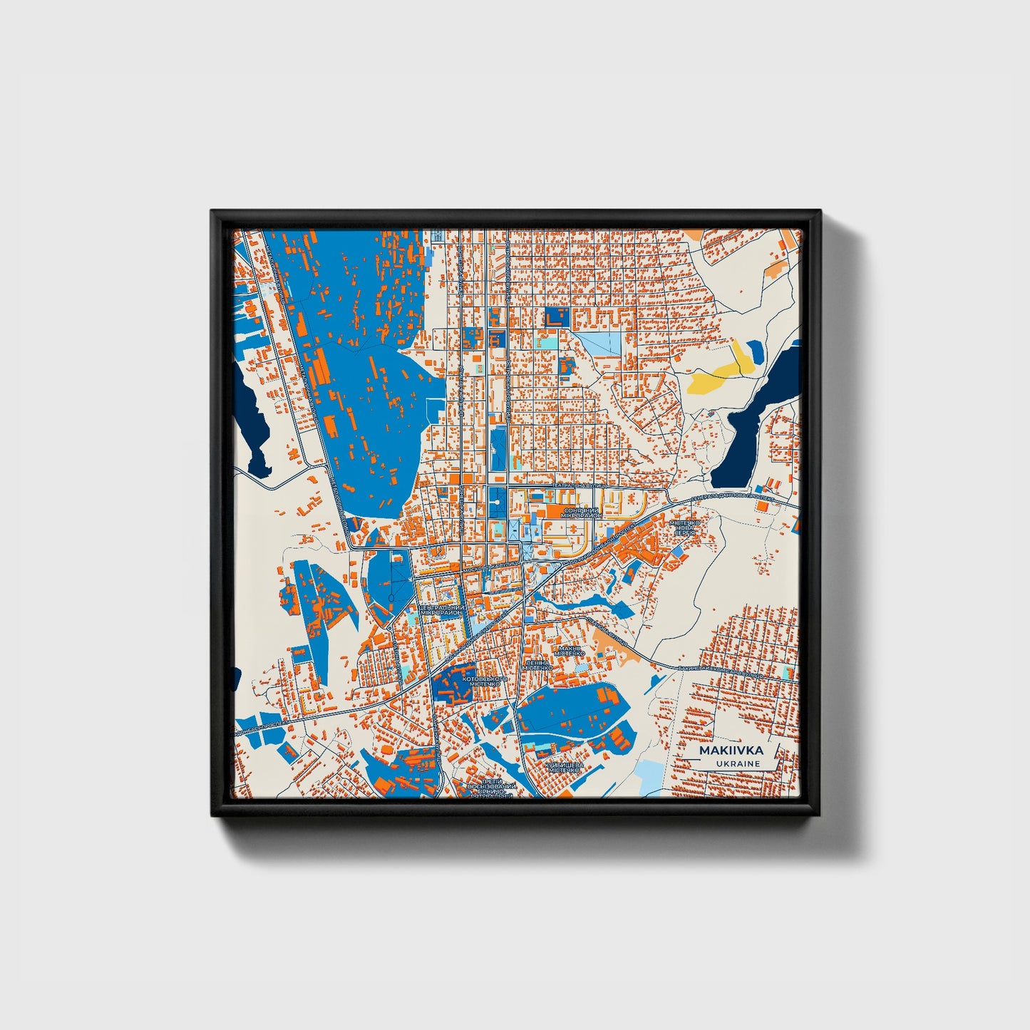 Макіївка Ukraine Colorful City Map Canvas Print • Black Framed
