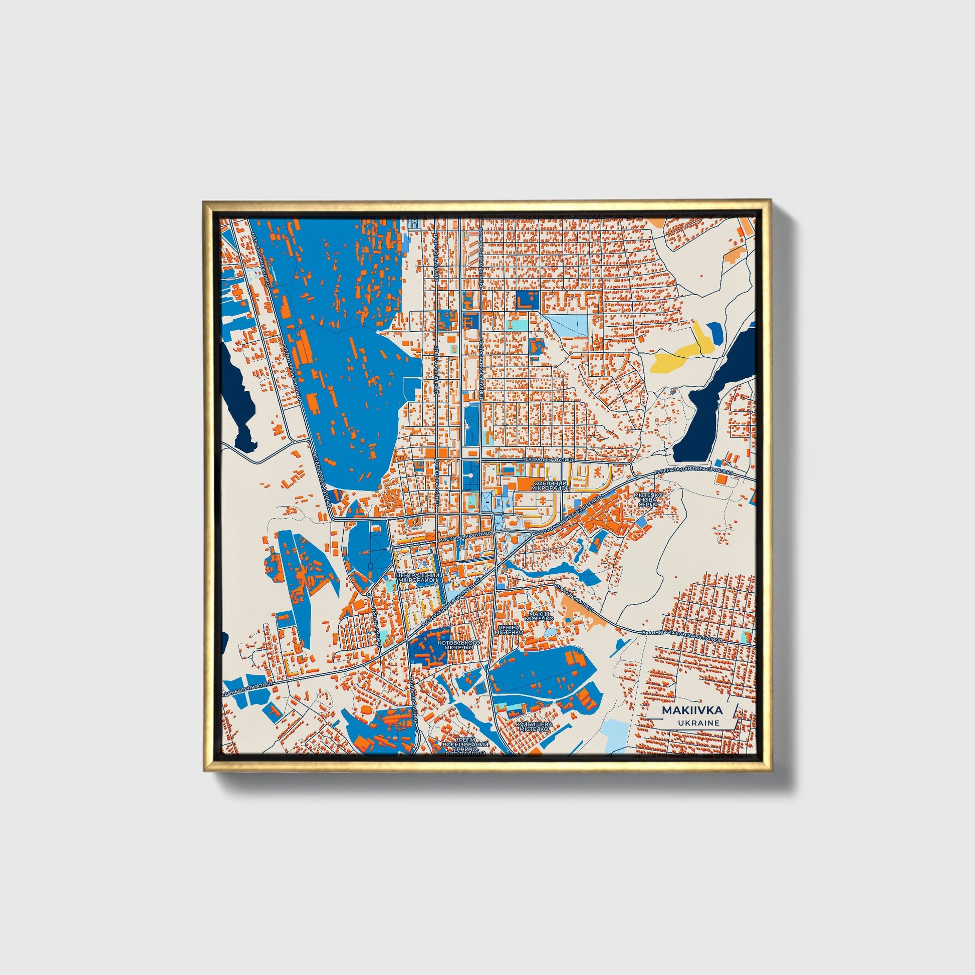 Макіївка Ukraine Colorful City Map Canvas Print • Gold Framed