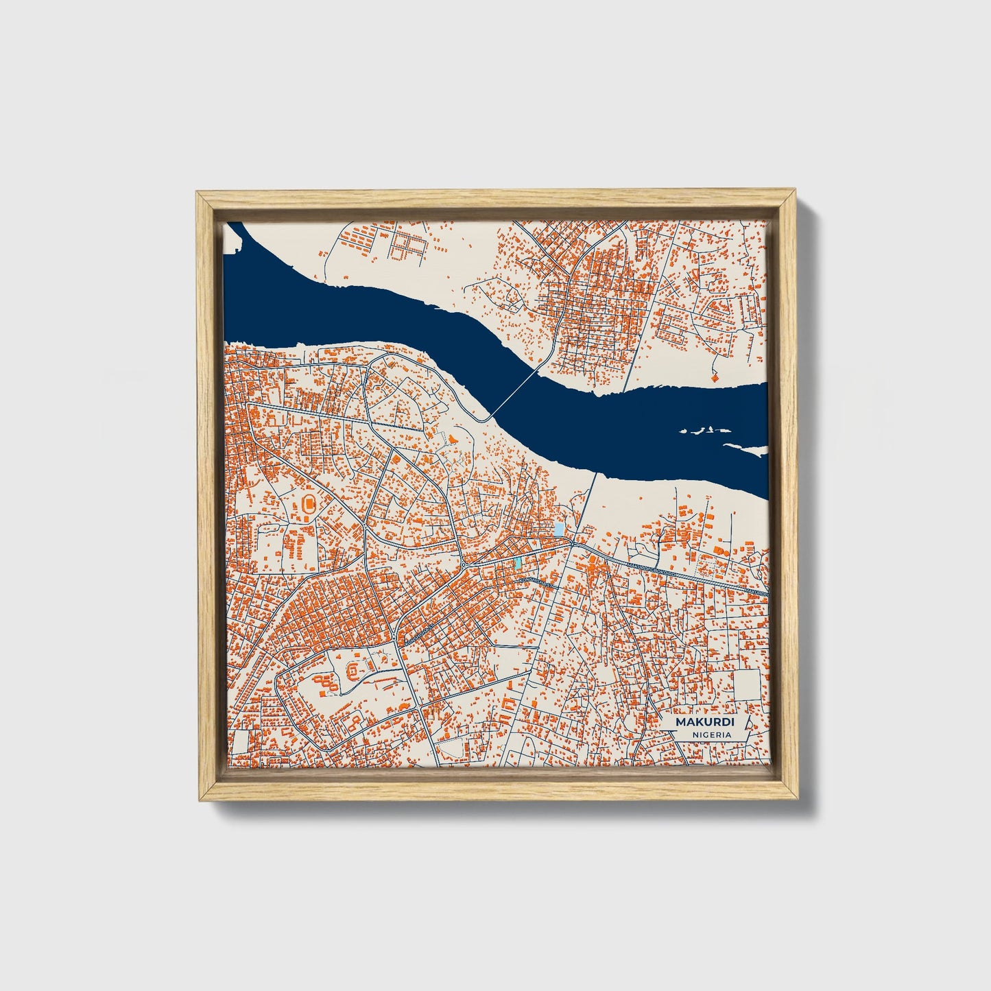 Makurdi Nigeria Colorful City Map Canvas Print • Natural Wooden Framed