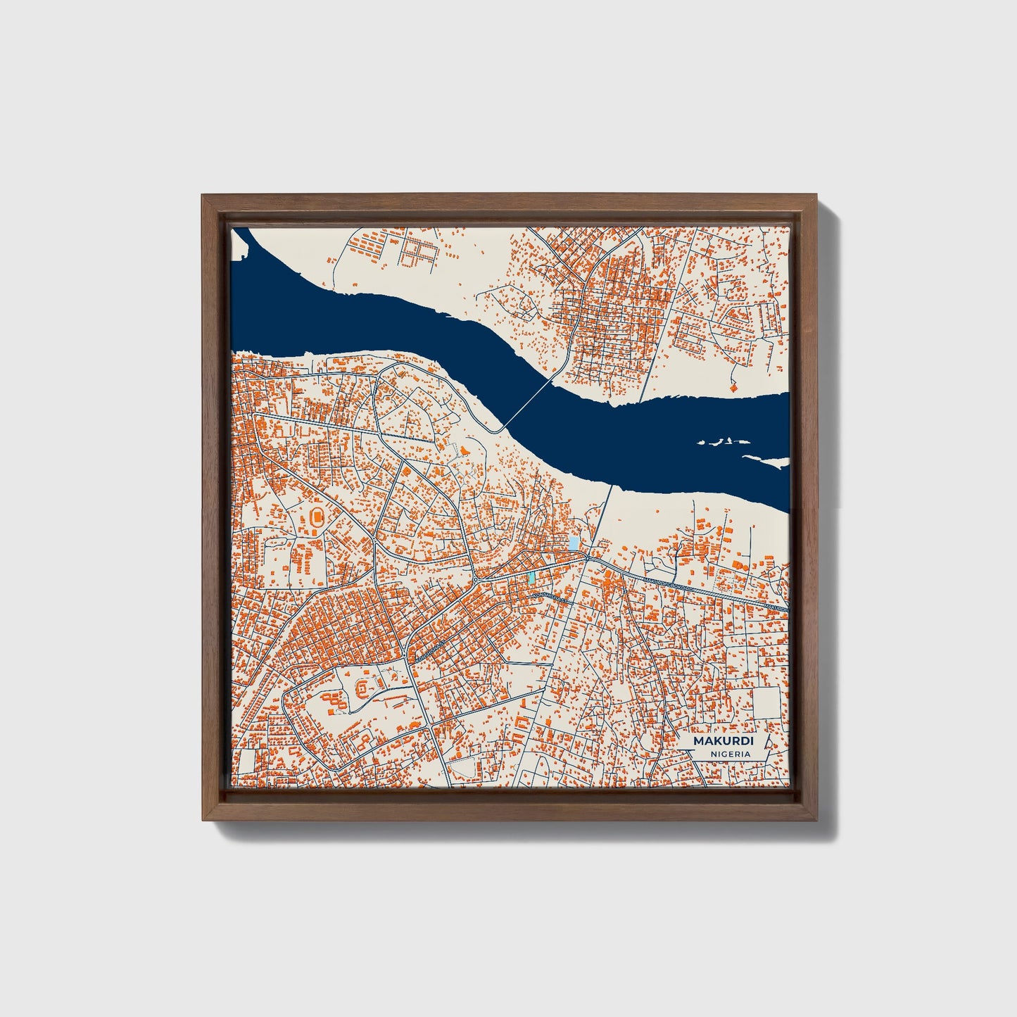 Makurdi Nigeria Colorful City Map Canvas Print • Dark Wooden Framed