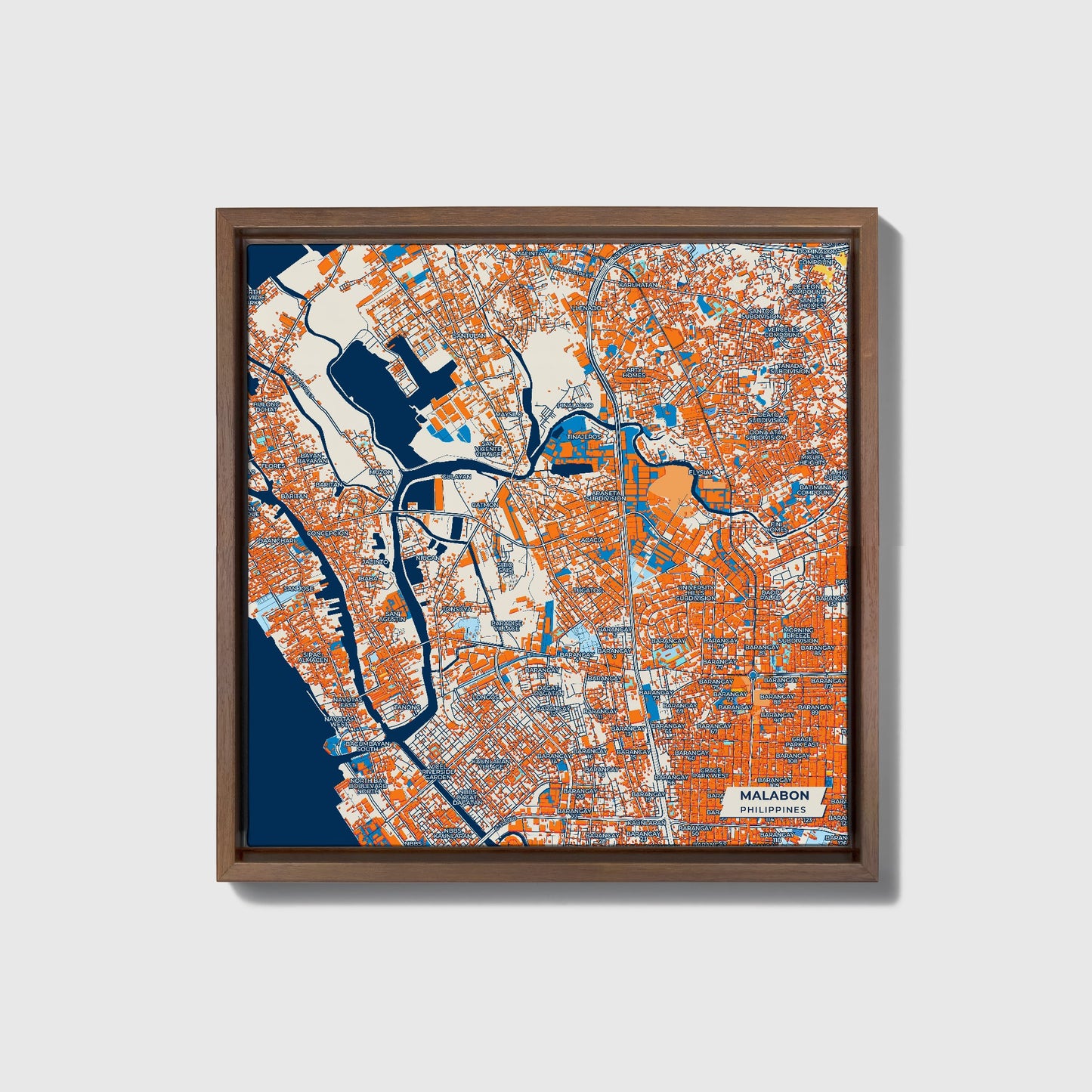 Malabon Philippines Colorful City Map Canvas Print • Dark Wooden Framed
