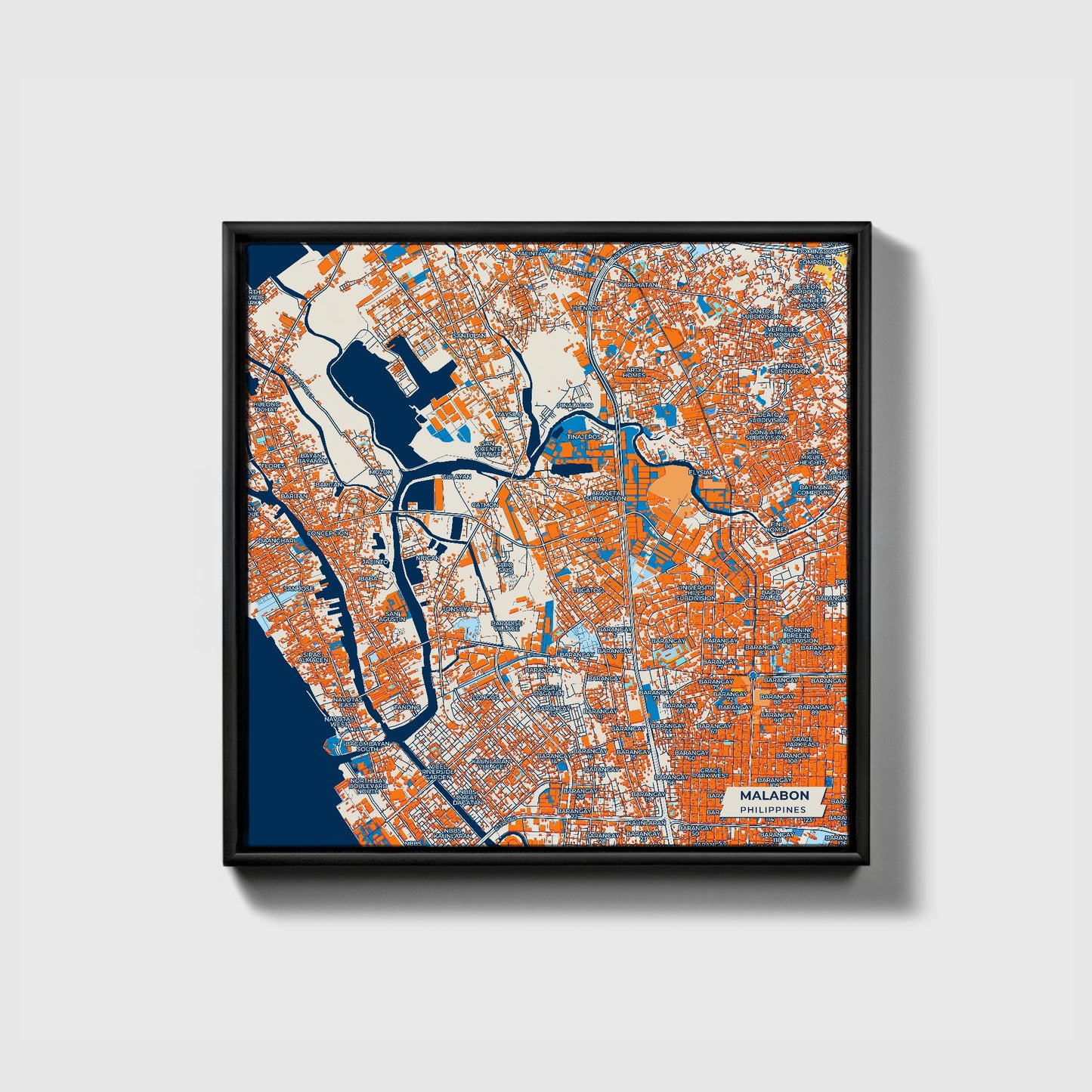 Malabon Philippines Colorful City Map Canvas Print • Black Framed