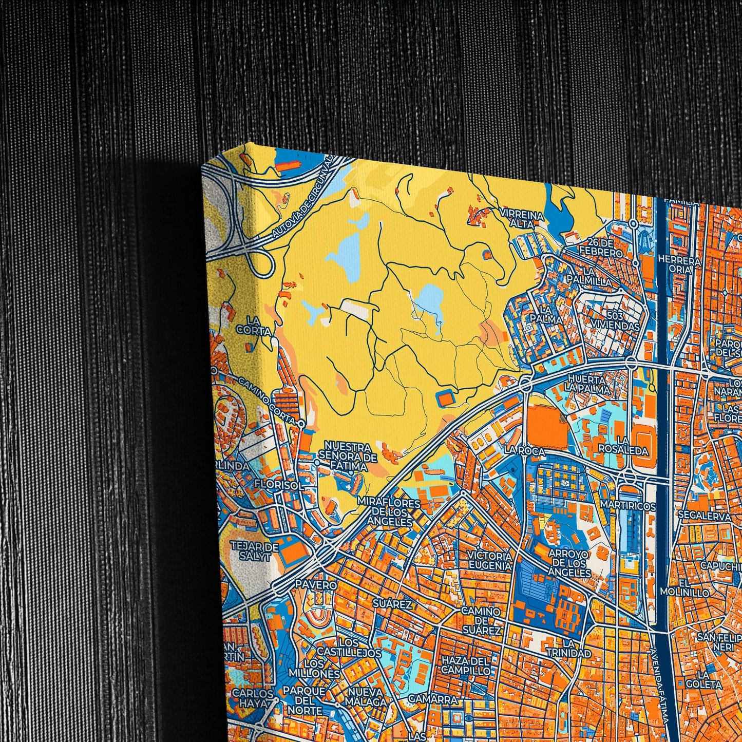 Málaga Spain Colorful City Map Canvas Print Detail