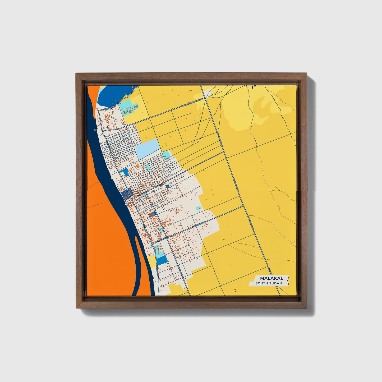 Malakal South Sudan Colorful City Map Canvas Print • Dark Wooden Framed
