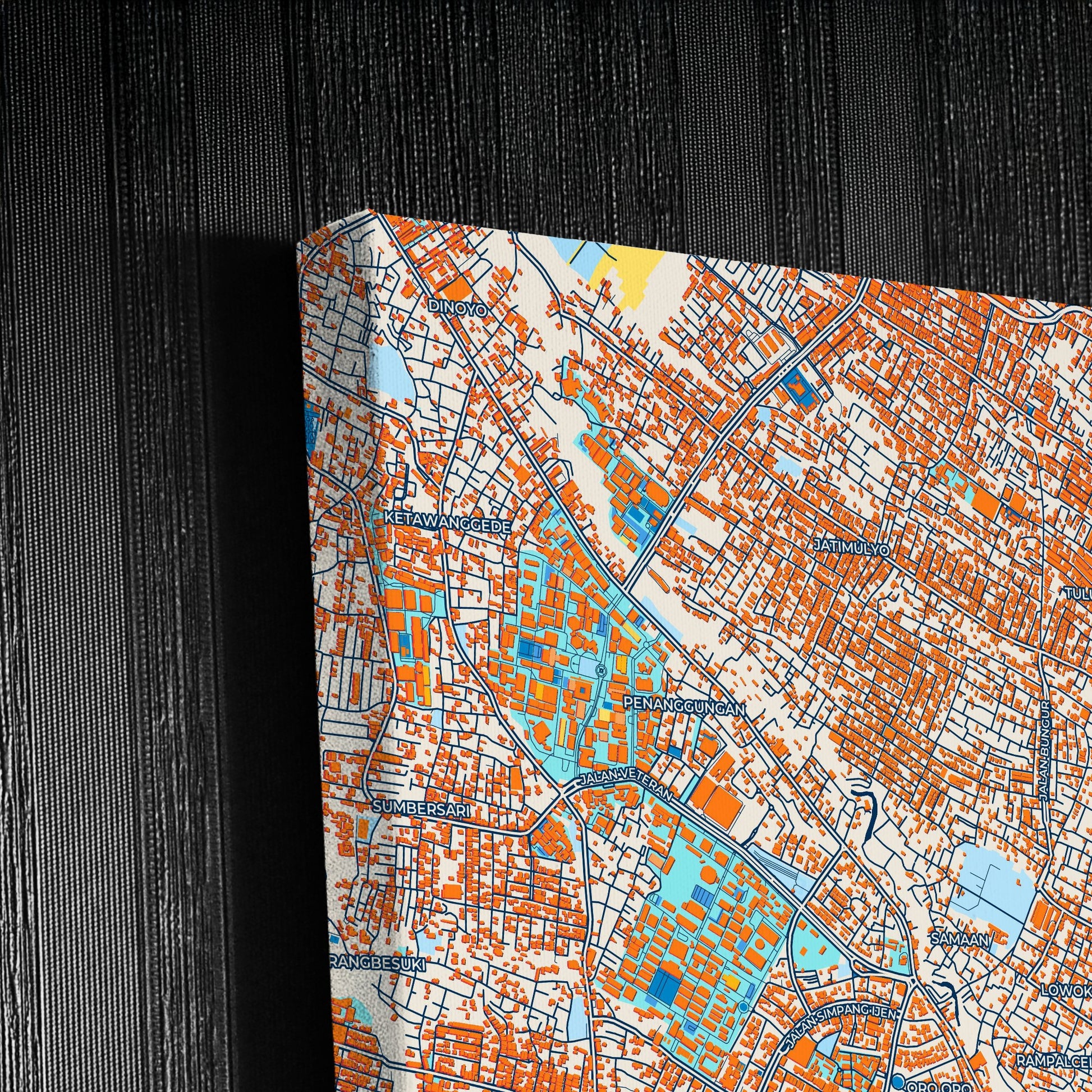 Malang Indonesia Colorful City Map Canvas Print Detail