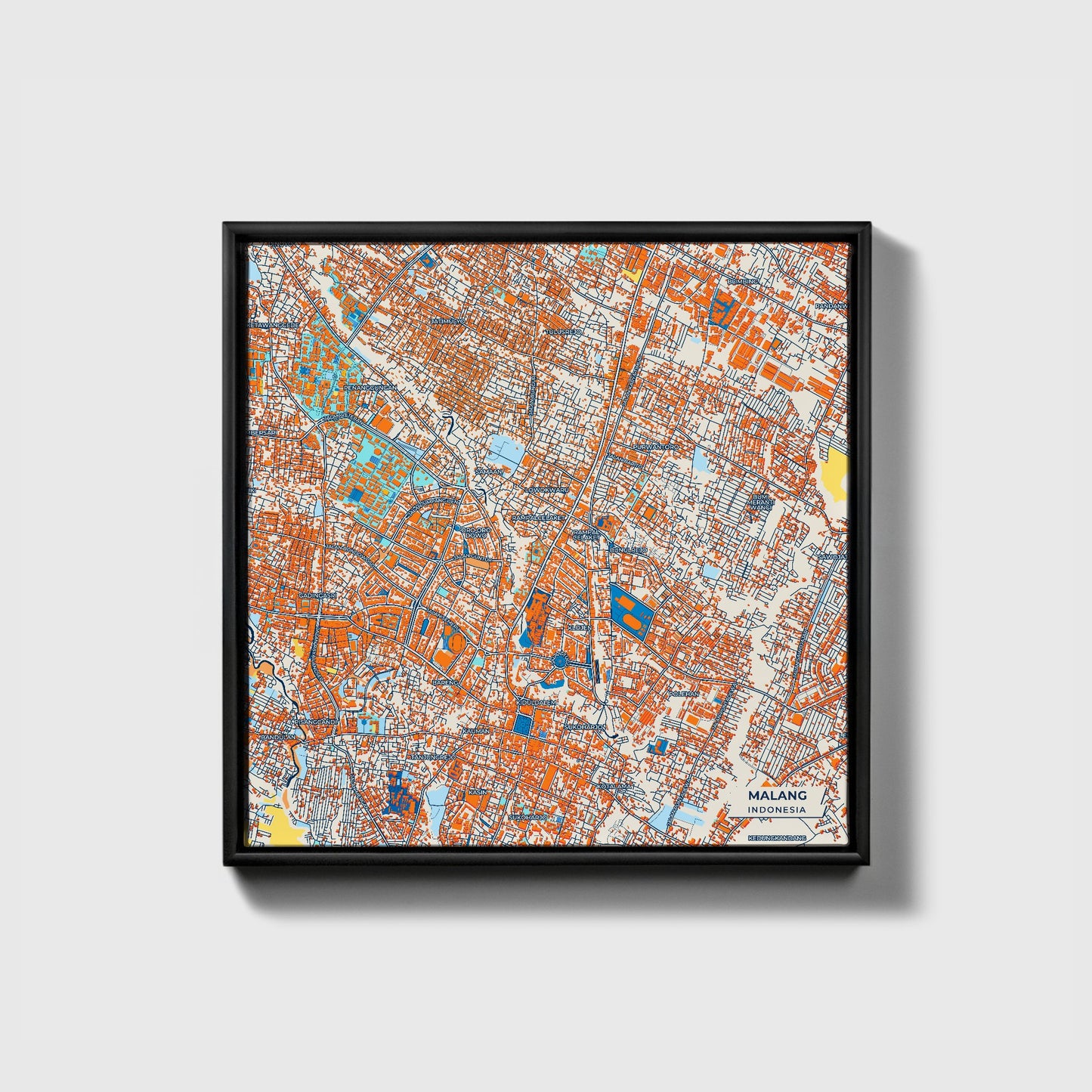 Malang Indonesia Colorful City Map Canvas Print • Black Framed