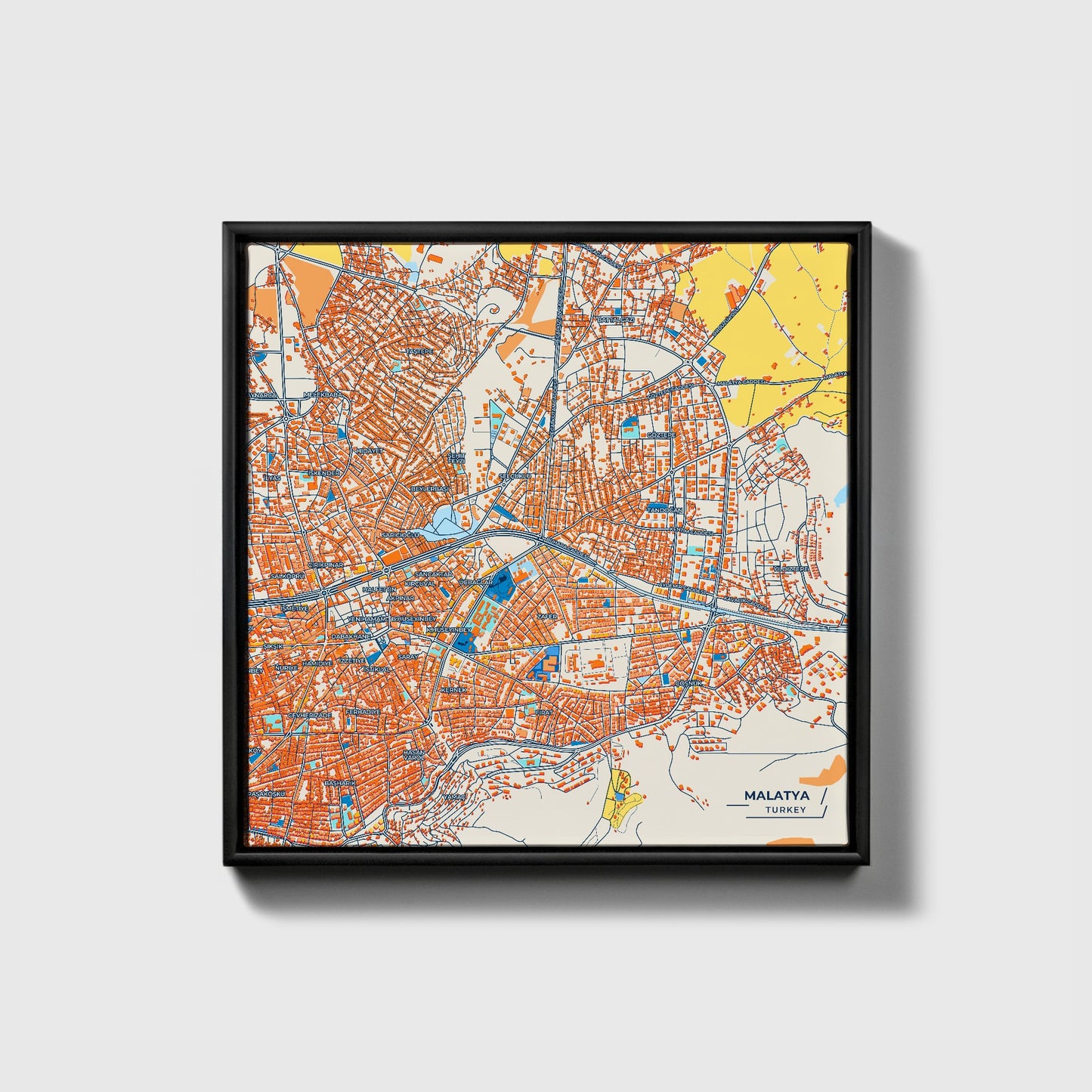 Malatya Turkey Colorful City Map Canvas Print • Black Framed