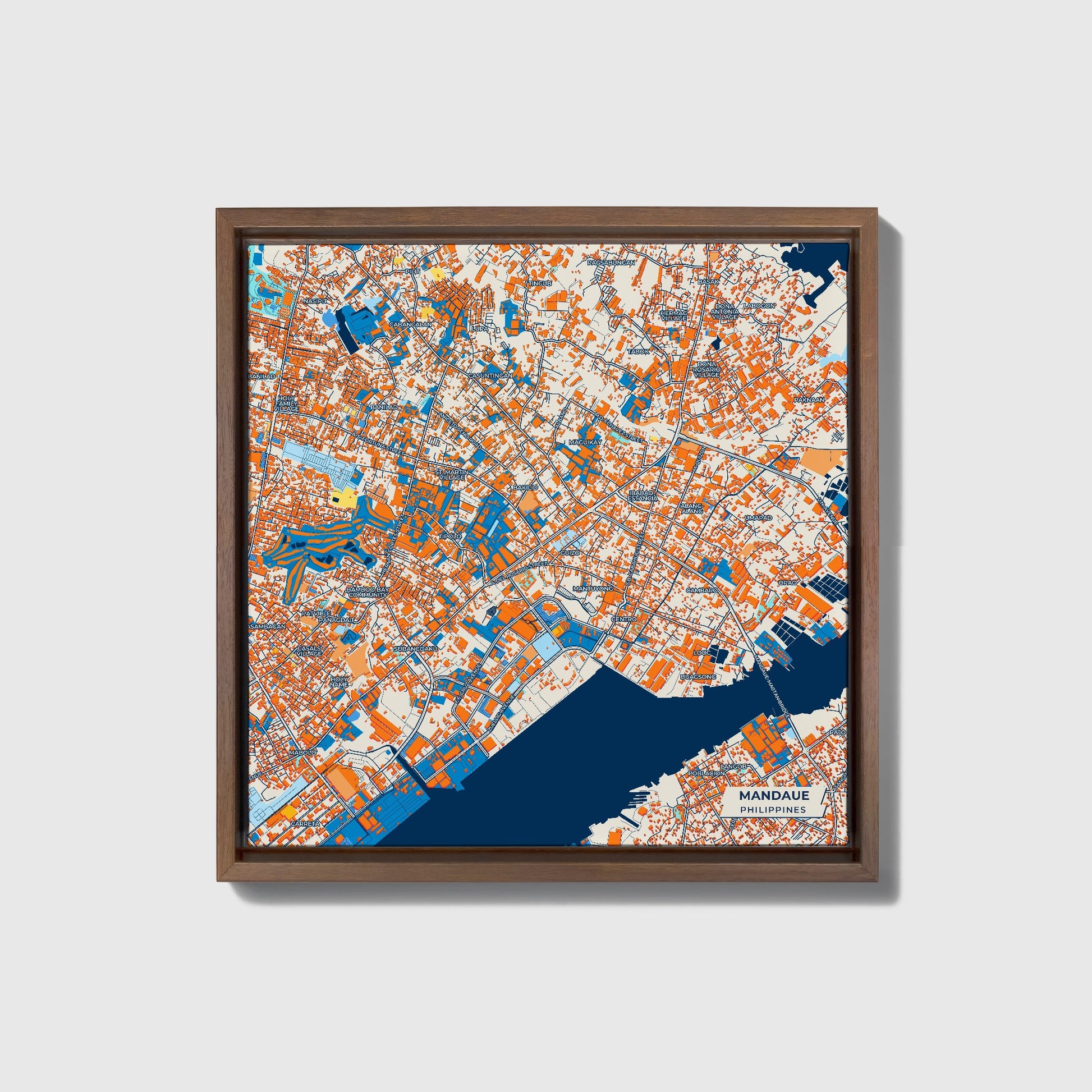 Mandaue Philippines Colorful City Map Canvas Print • Dark Wooden Framed