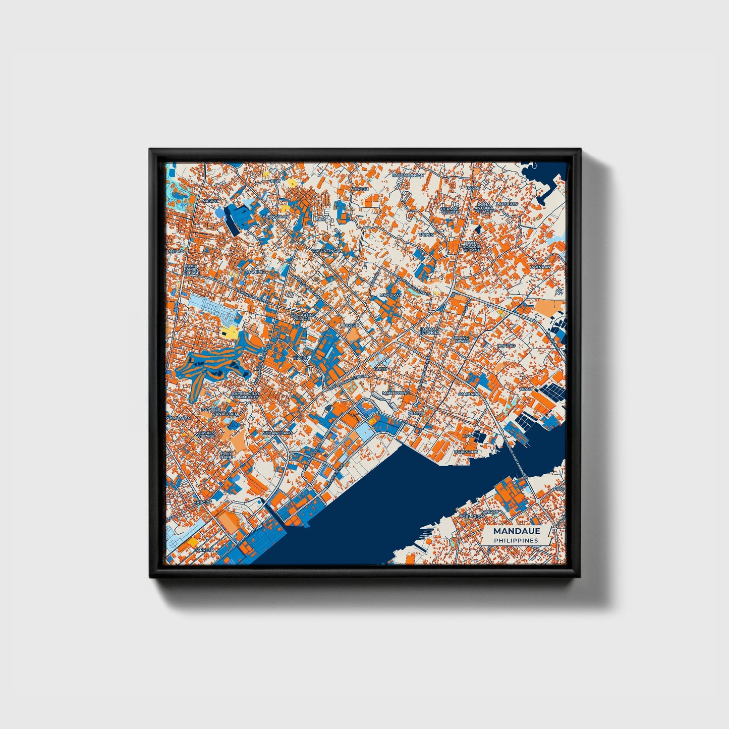 Mandaue Philippines Colorful City Map Canvas Print • Black Framed
