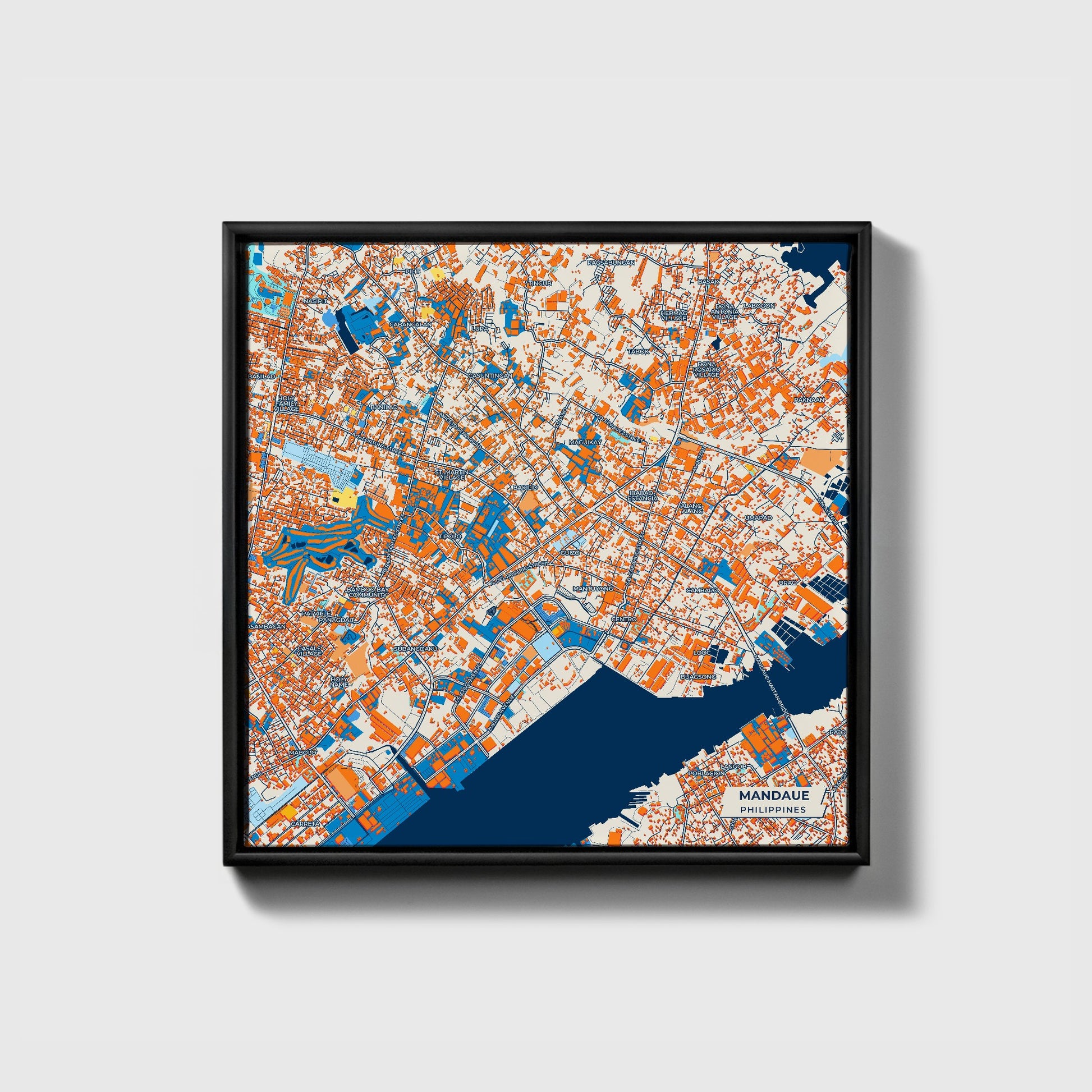 Mandaue Philippines Colorful City Map Canvas Print • Black Framed