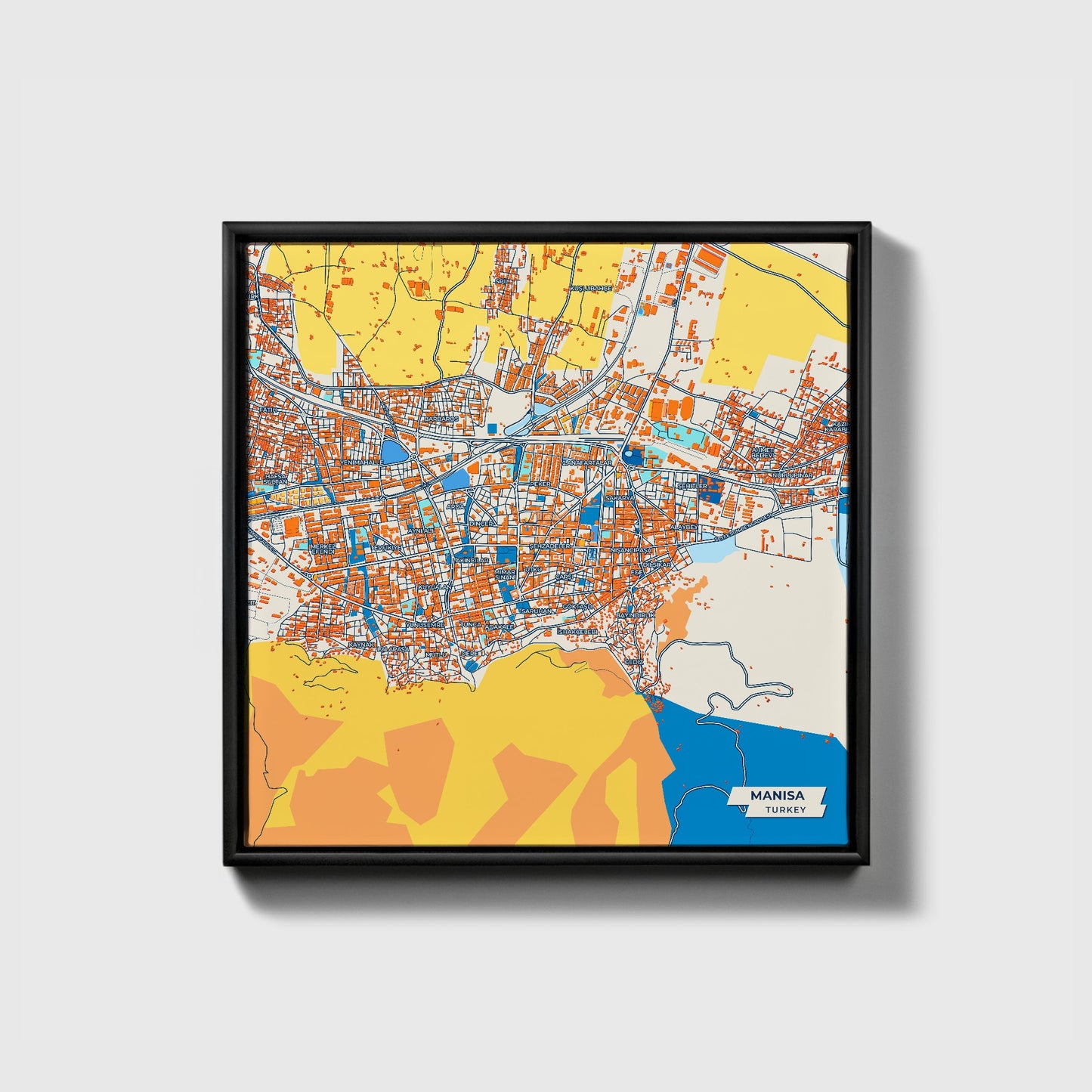 Mani̇sa Turkey Colorful City Map Canvas Print • Black Framed