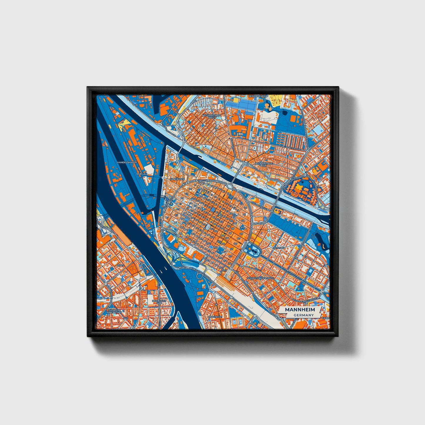 Mannheim Germany Colorful City Map Canvas Print • Black Framed