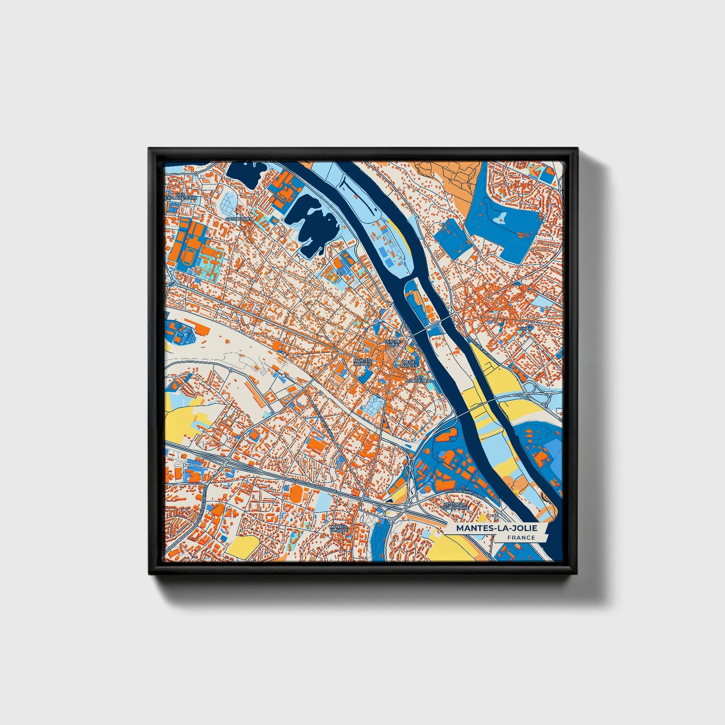 Mantes-La-Jolie France Colorful City Map Canvas Print • Black Framed