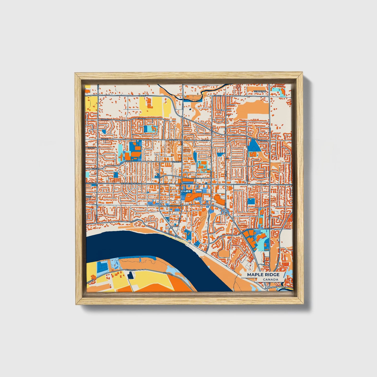 Maple Ridge Canada Colorful City Map Canvas Print • Natural Wooden Framed