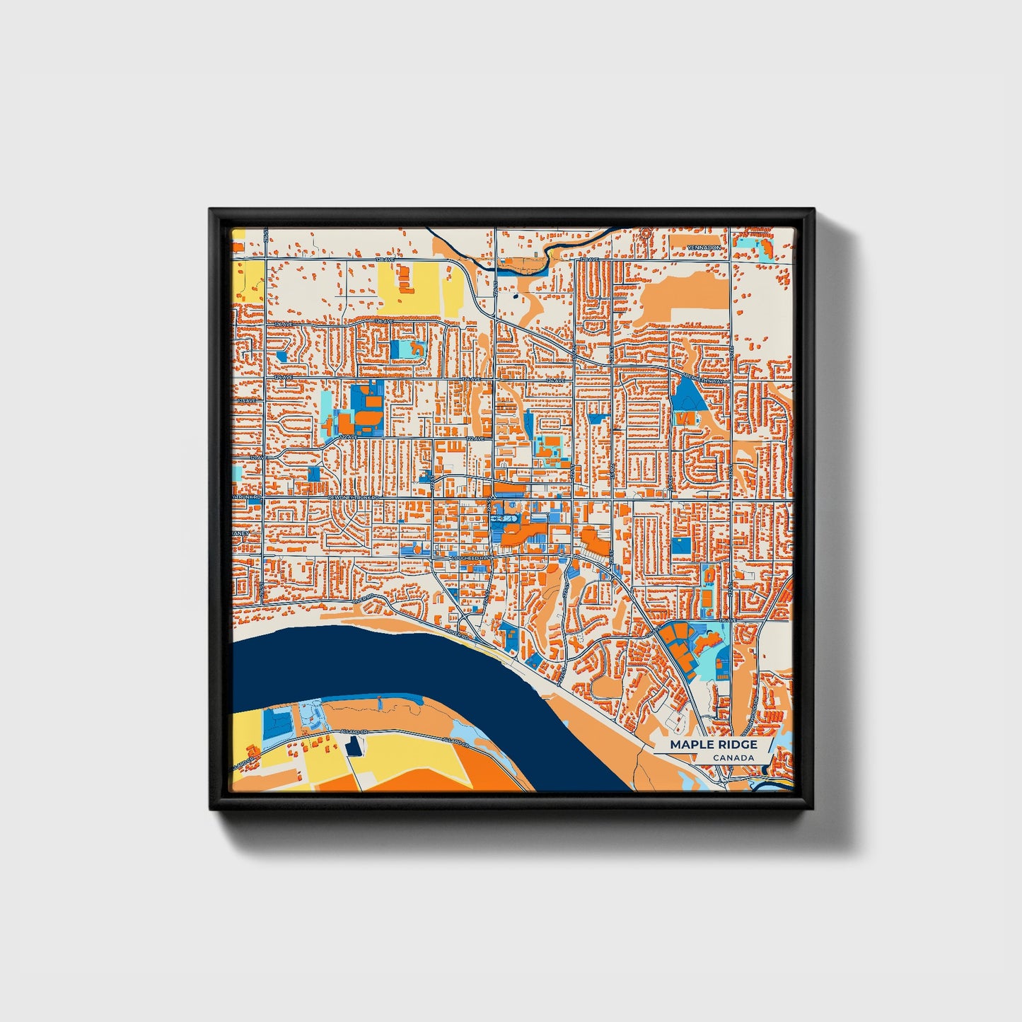 Maple Ridge Canada Colorful City Map Canvas Print • Black Framed