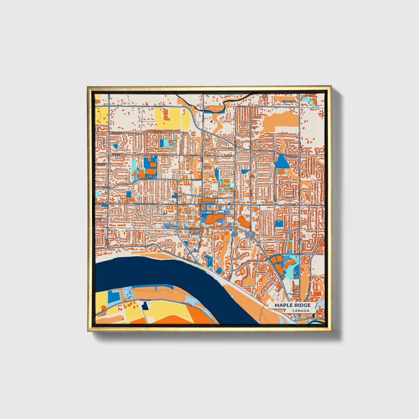 Maple Ridge Canada Colorful City Map Canvas Print • Gold Framed