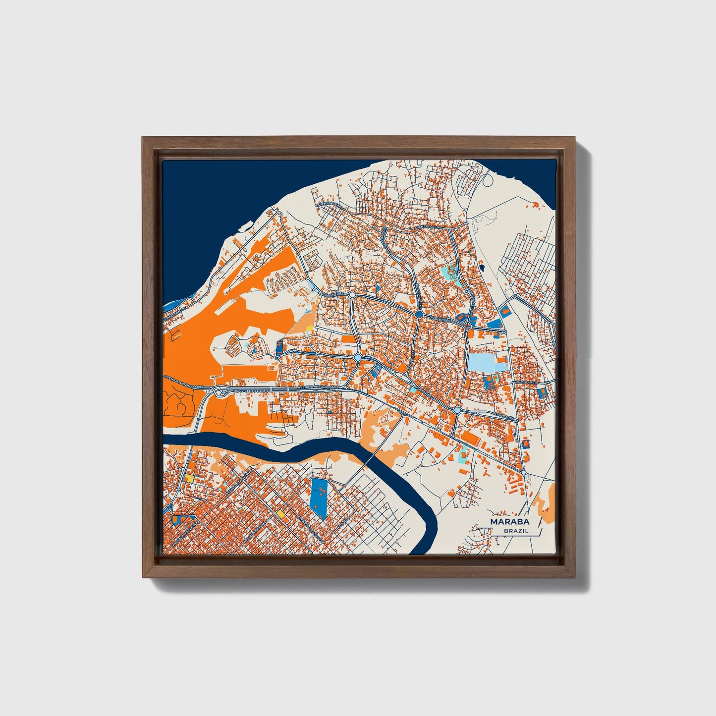 Maraba Brazil Colorful City Map Canvas Print • Dark Wooden Framed