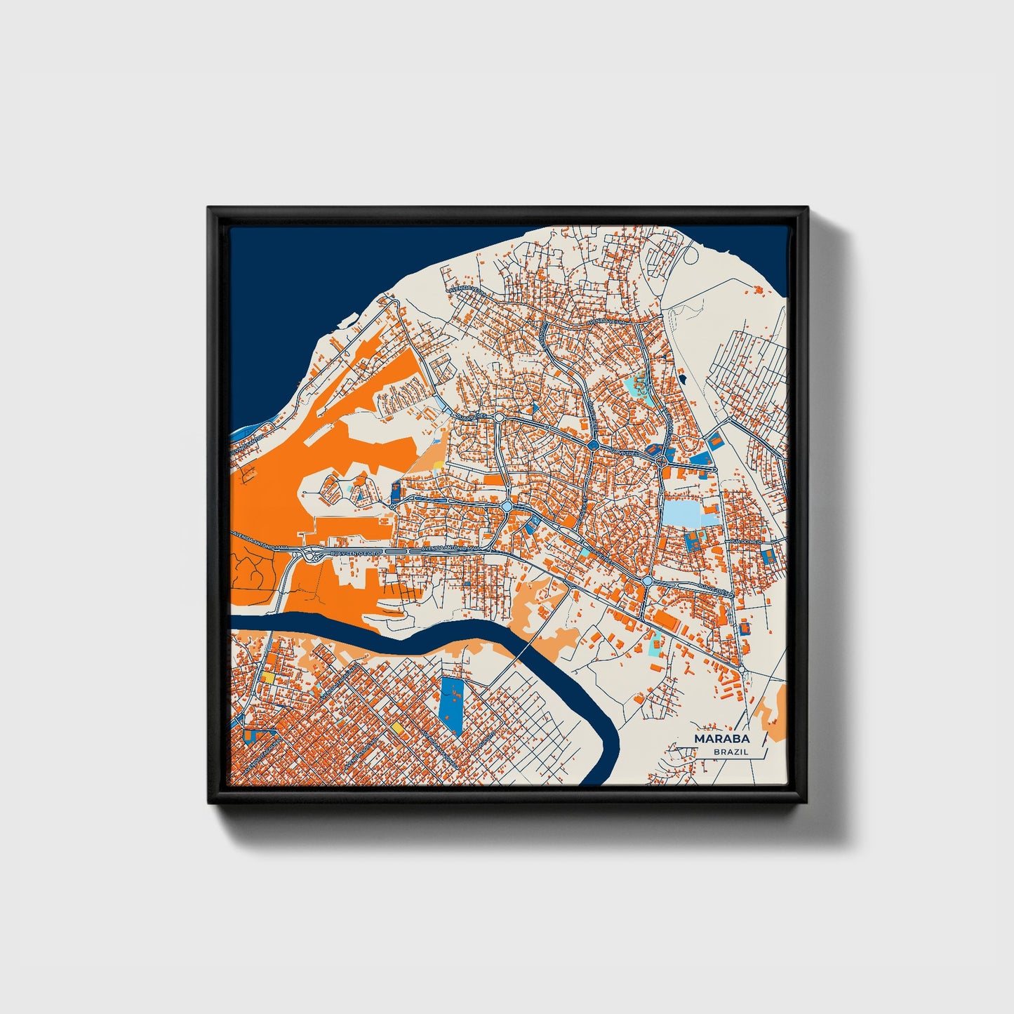 Maraba Brazil Colorful City Map Canvas Print • Black Framed