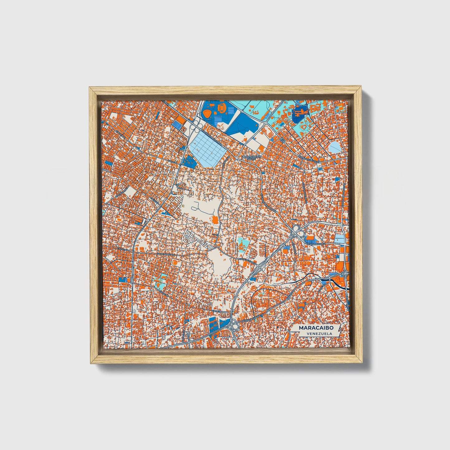 Maracaibo Venezuela Colorful City Map Canvas Print • Natural Wooden Framed