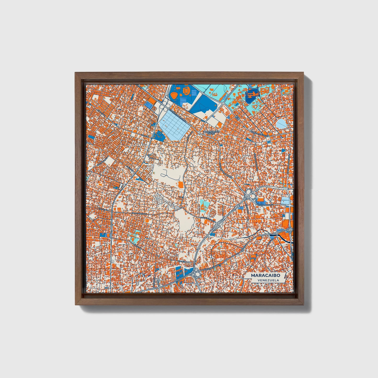 Maracaibo Venezuela Colorful City Map Canvas Print • Dark Wooden Framed