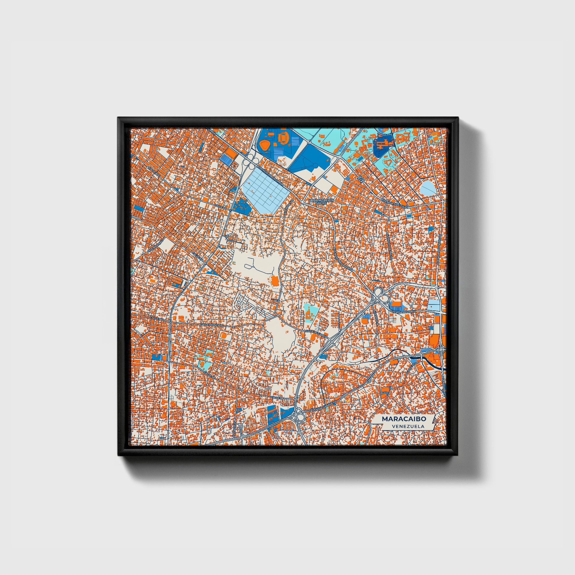Maracaibo Venezuela Colorful City Map Canvas Print • Black Framed