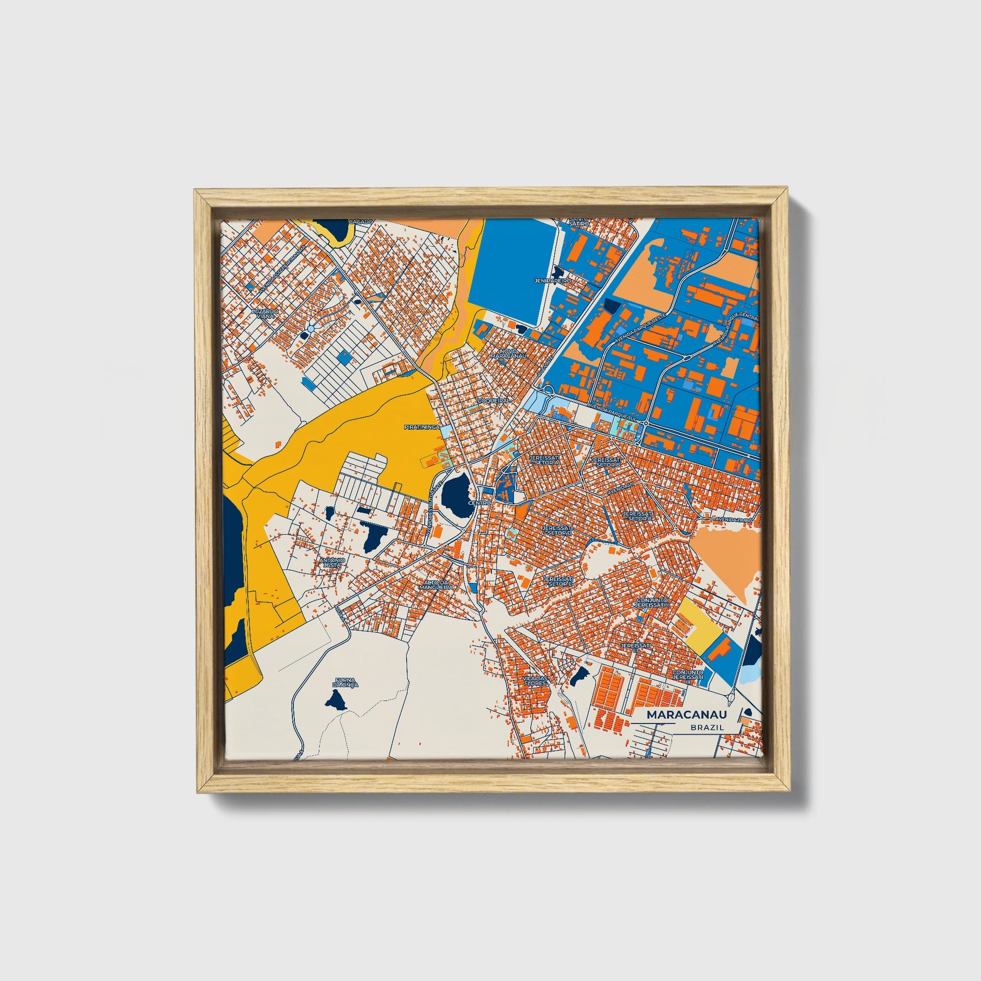Maracanau Brazil Colorful City Map Canvas Print • Natural Wooden Framed