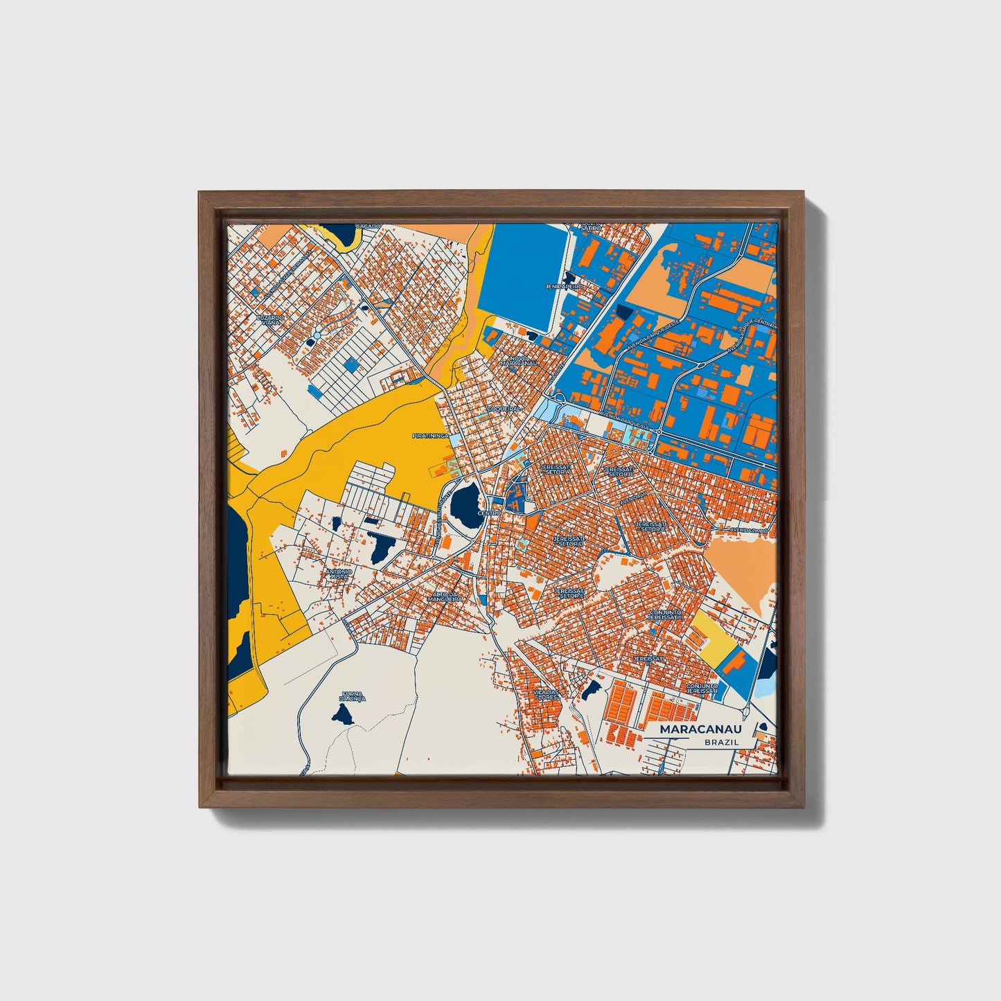 Maracanau Brazil Colorful City Map Canvas Print • Dark Wooden Framed