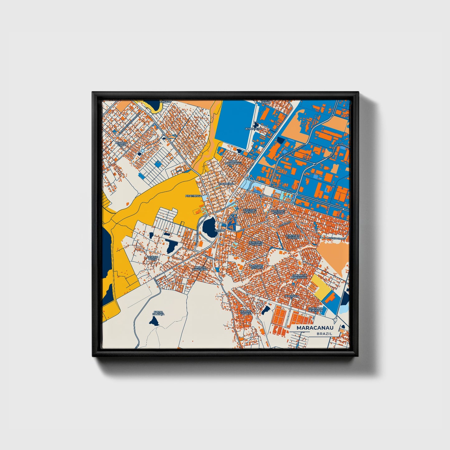 Maracanau Brazil Colorful City Map Canvas Print • Black Framed