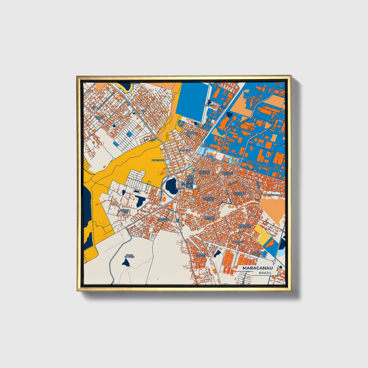 Maracanau Brazil Colorful City Map Canvas Print • Gold Framed