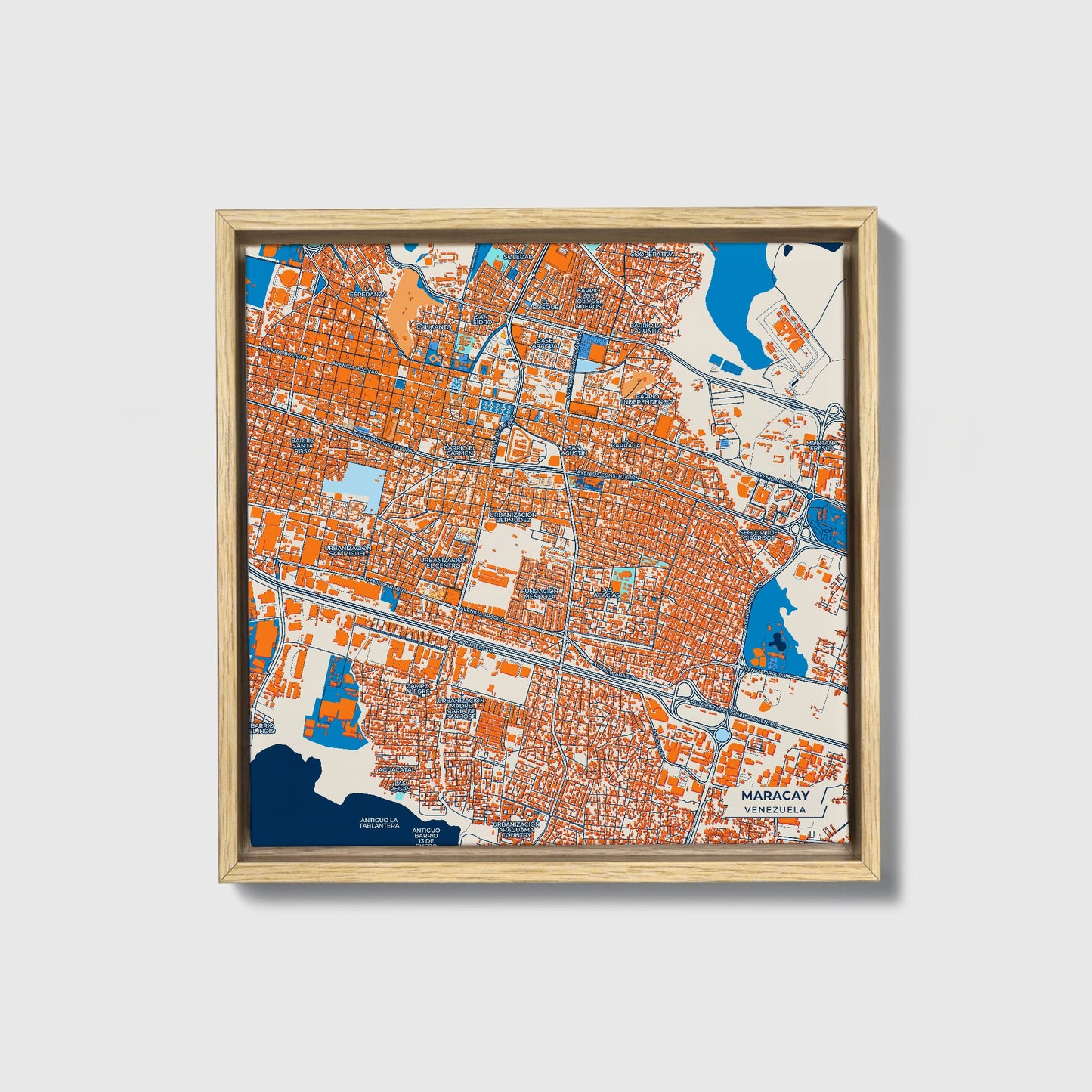 Maracay Venezuela Colorful City Map Canvas Print • Natural Wooden Framed