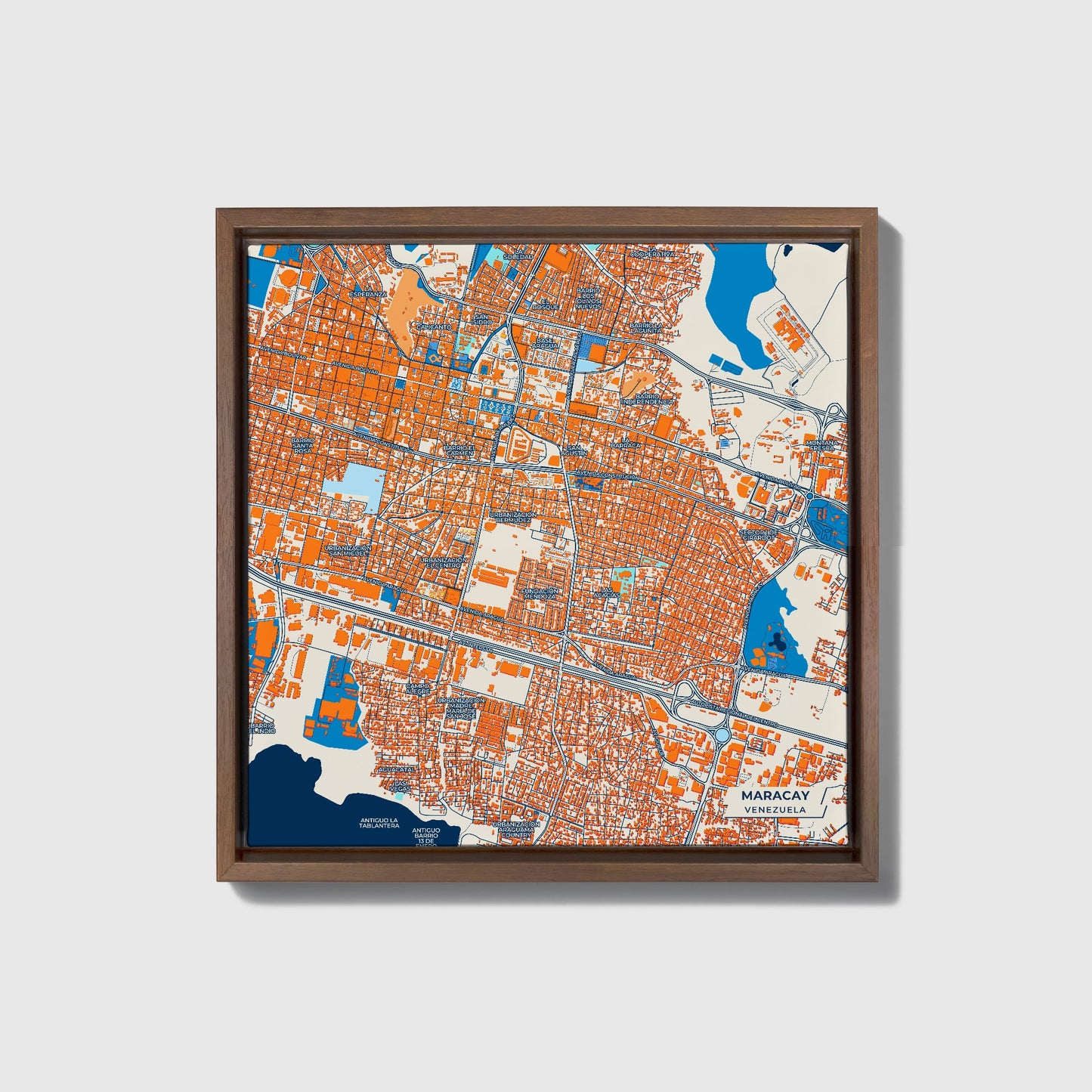 Maracay Venezuela Colorful City Map Canvas Print • Dark Wooden Framed