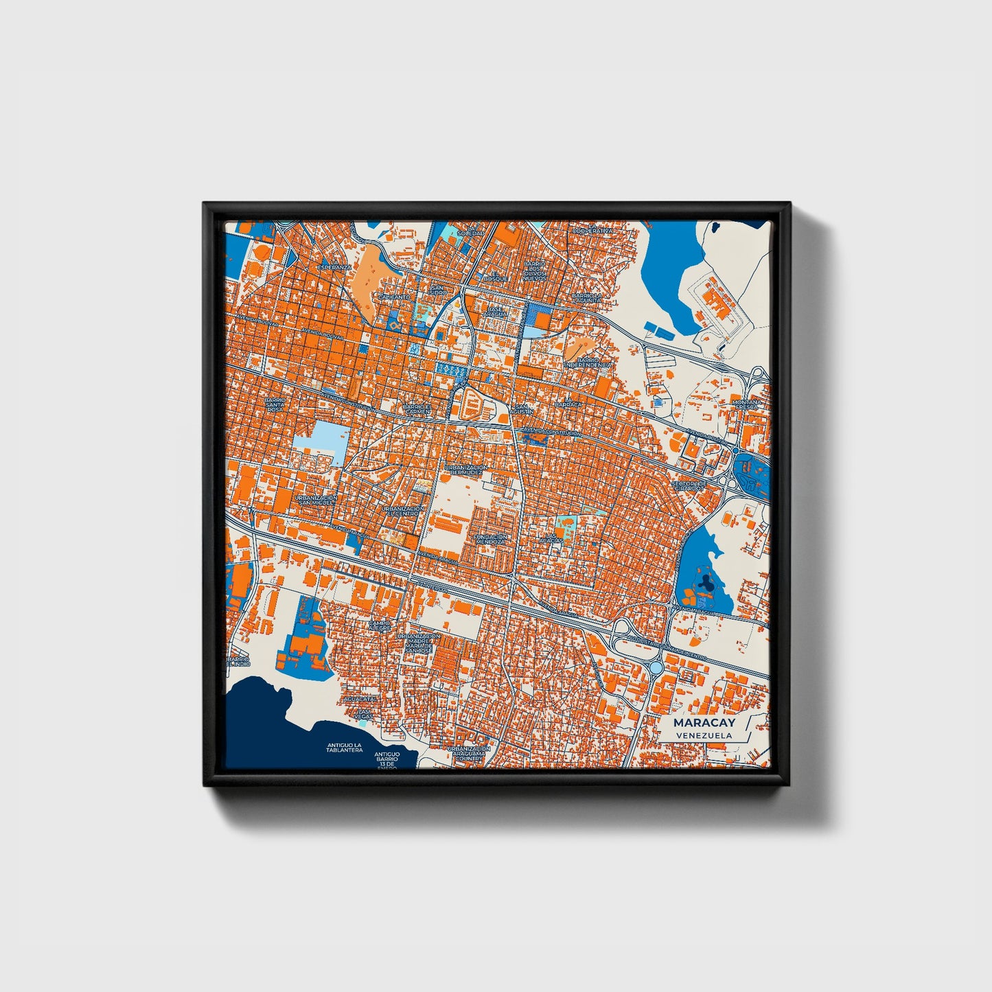Maracay Venezuela Colorful City Map Canvas Print • Black Framed