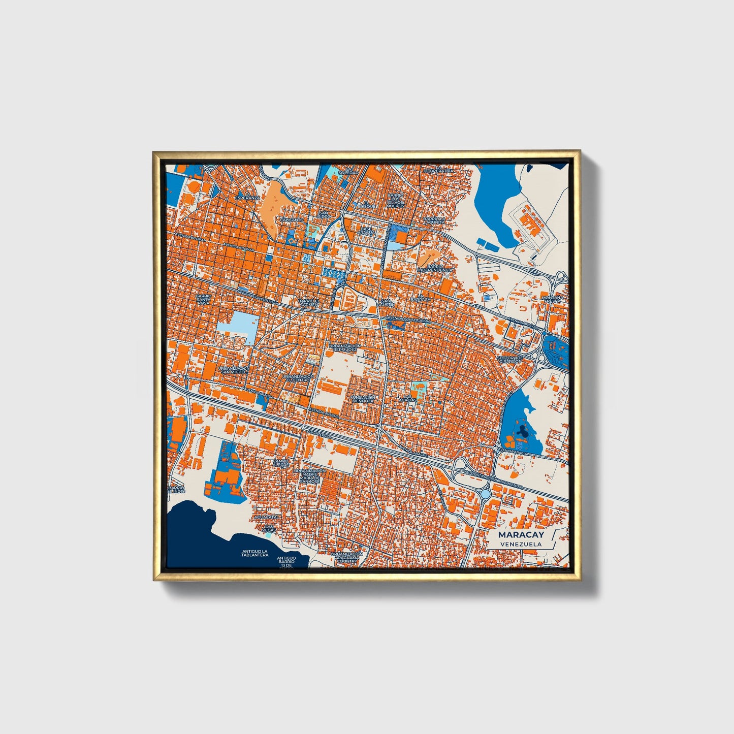 Maracay Venezuela Colorful City Map Canvas Print • Gold Framed