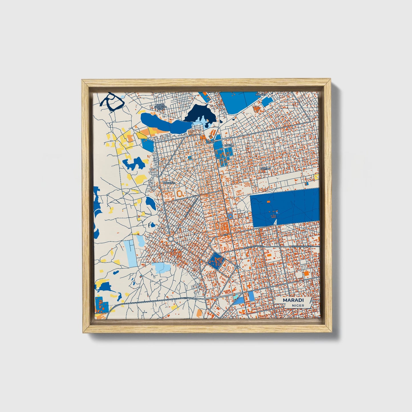Maradi Niger Colorful City Map Canvas Print • Natural Wooden Framed